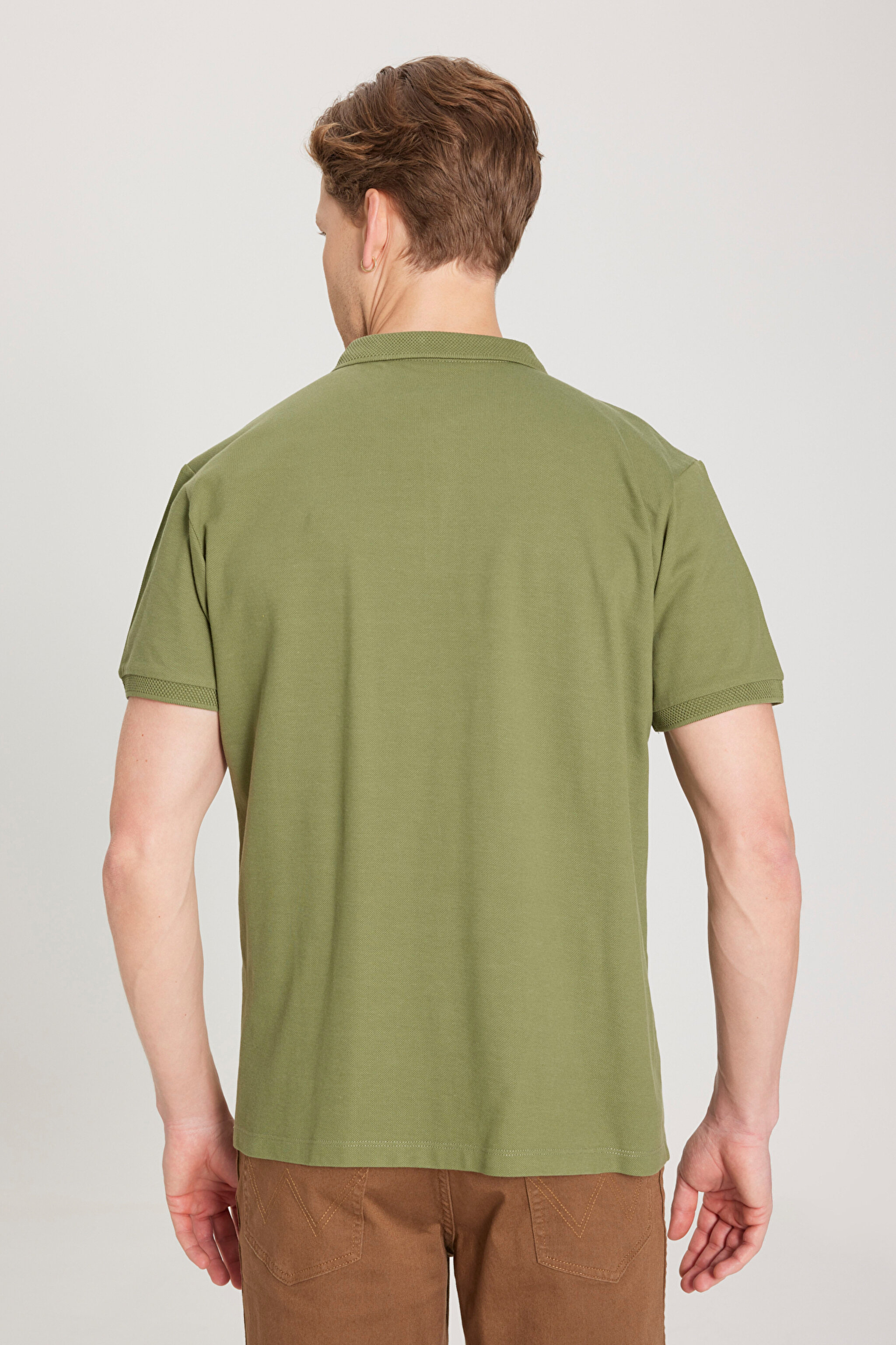 Regular Fit Normal Kesim Polo Yaka %100 Pamuk Tişört - Green-W211837300 (görsel 6)