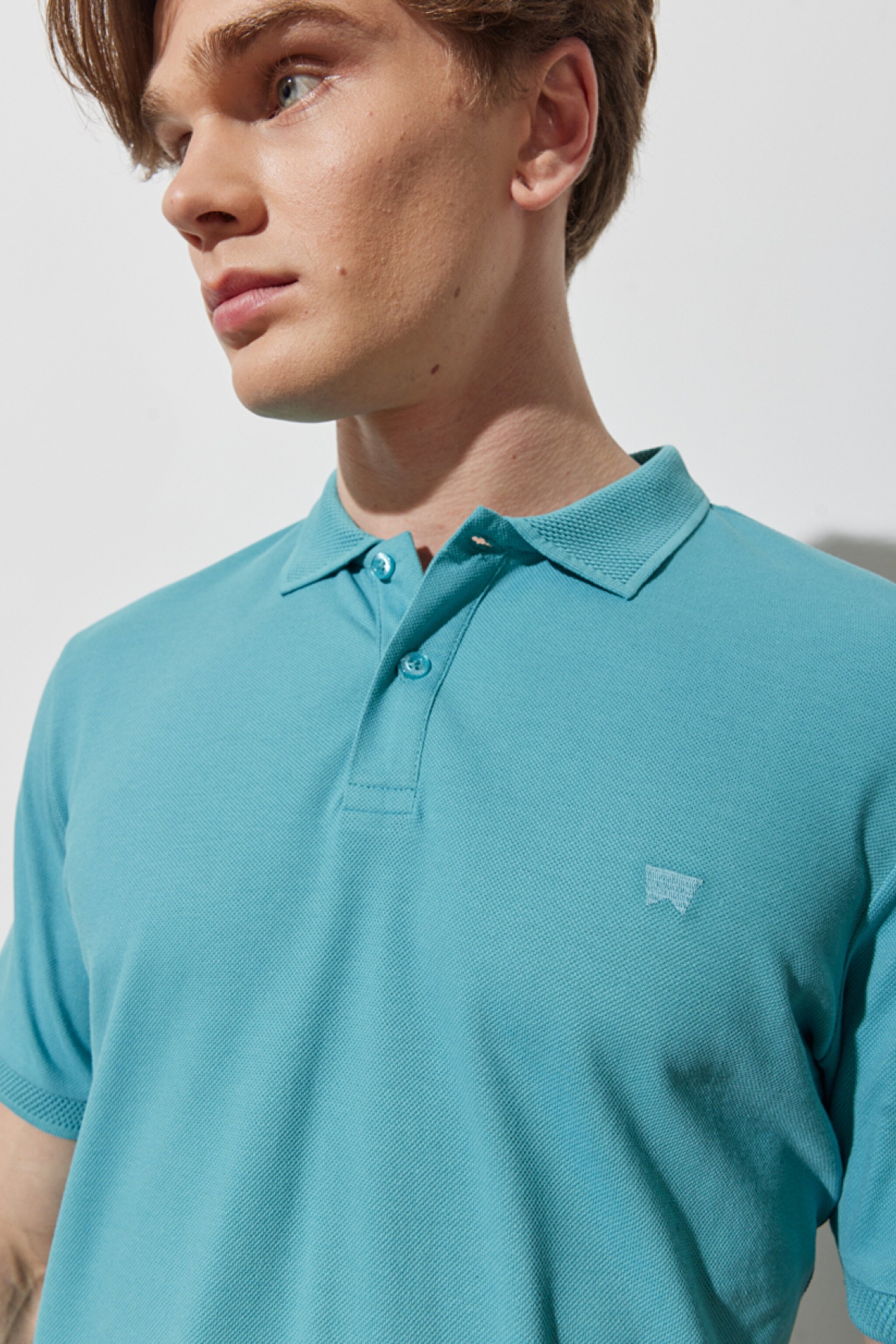 Regular Fit Normal Kesim %100 Pamuk Polo Yaka Turkuaz Tişört - Mint Green-W211837303 (görsel 3)