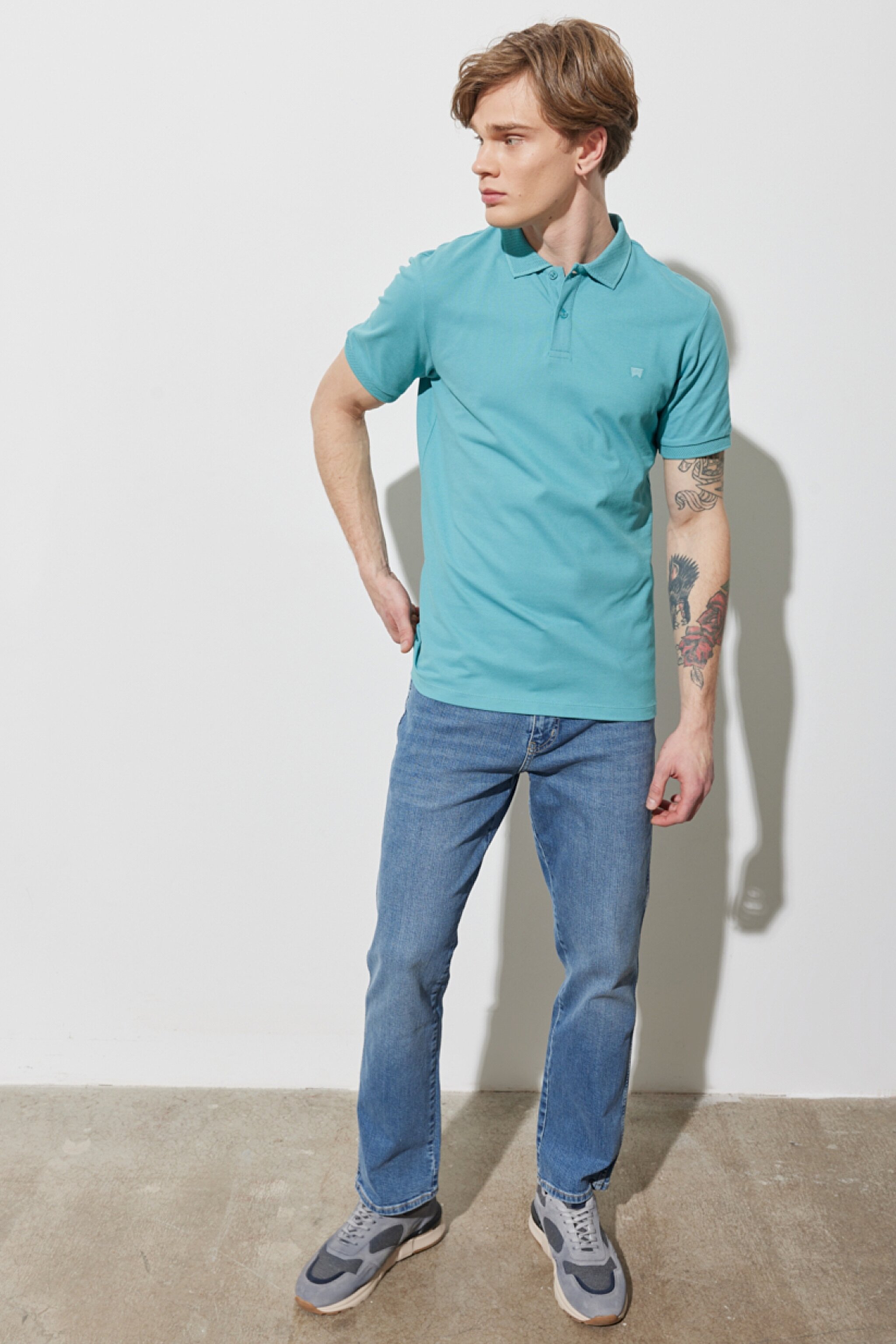 Regular Fit Normal Kesim %100 Pamuk Polo Yaka Turkuaz Tişört - Mint Green-W211837303 (görsel 4)