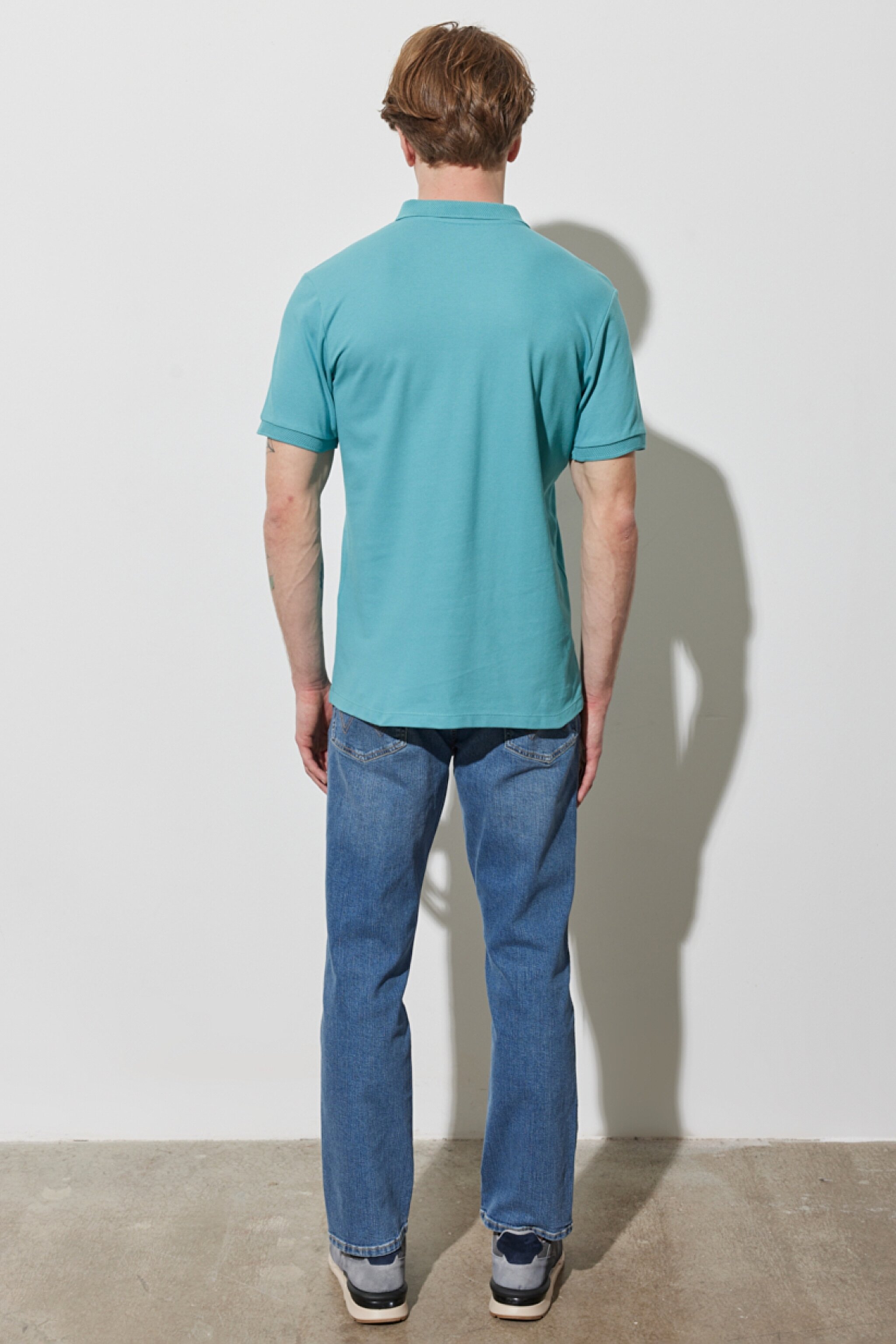 Regular Fit Normal Kesim %100 Pamuk Polo Yaka Turkuaz Tişört - Mint Green-W211837303 (görsel 6)