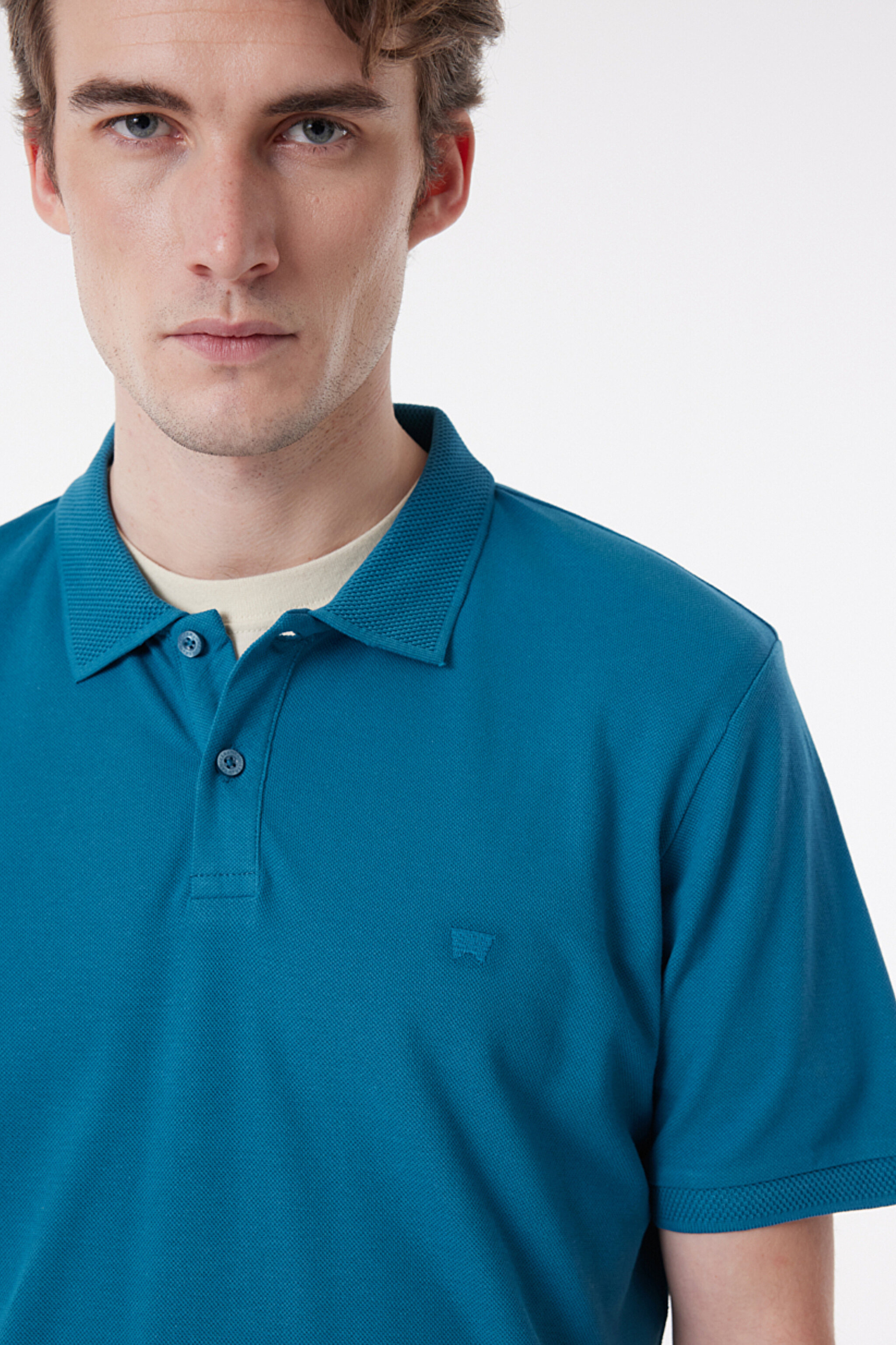 Regular Fit Normal Kesim Polo Yaka %100 Pamuk Tişört - Petrol-W211837405