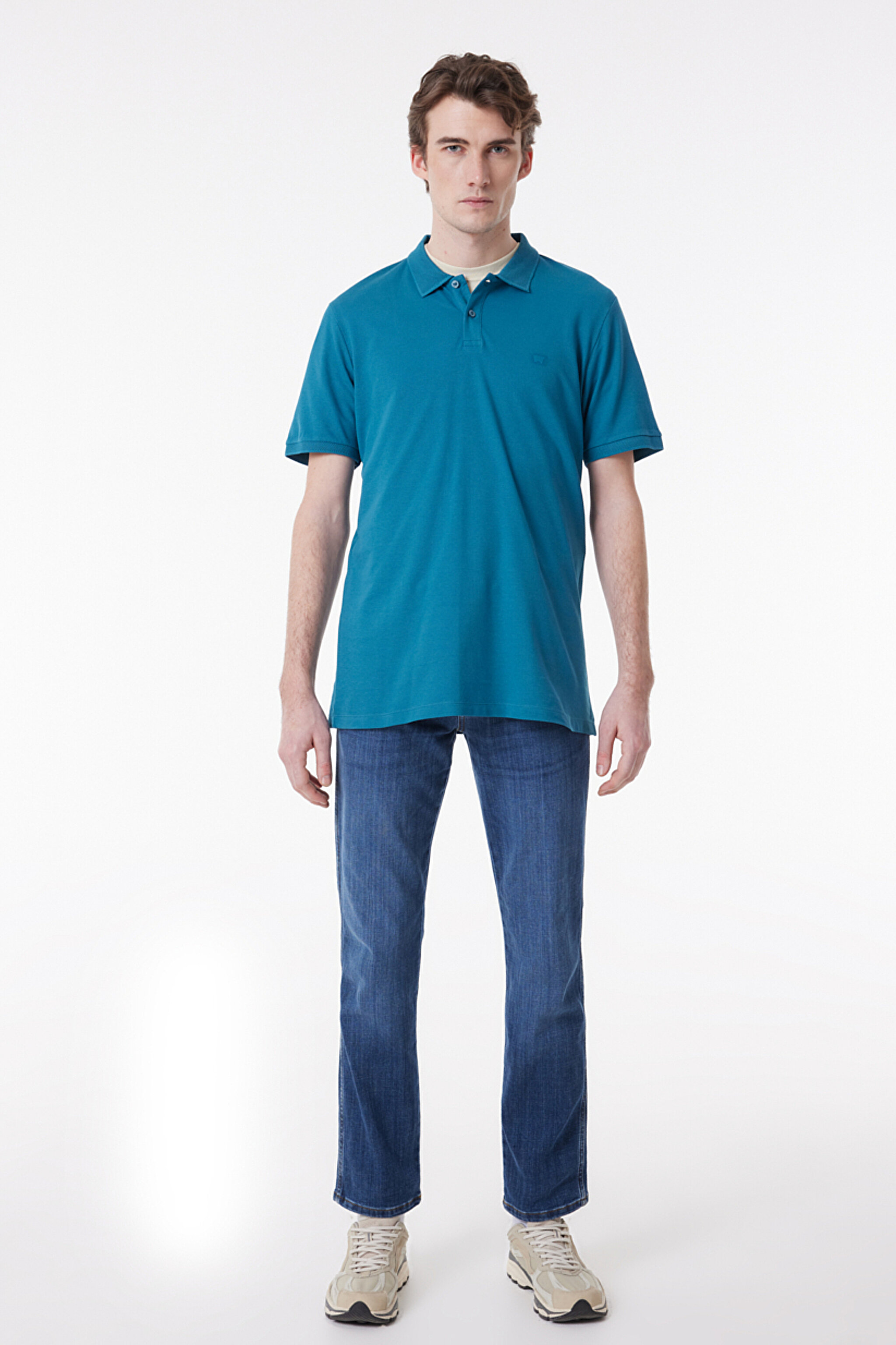 Regular Fit Normal Kesim Polo Yaka %100 Pamuk Tişört - Petrol-W211837405 (görsel 2)