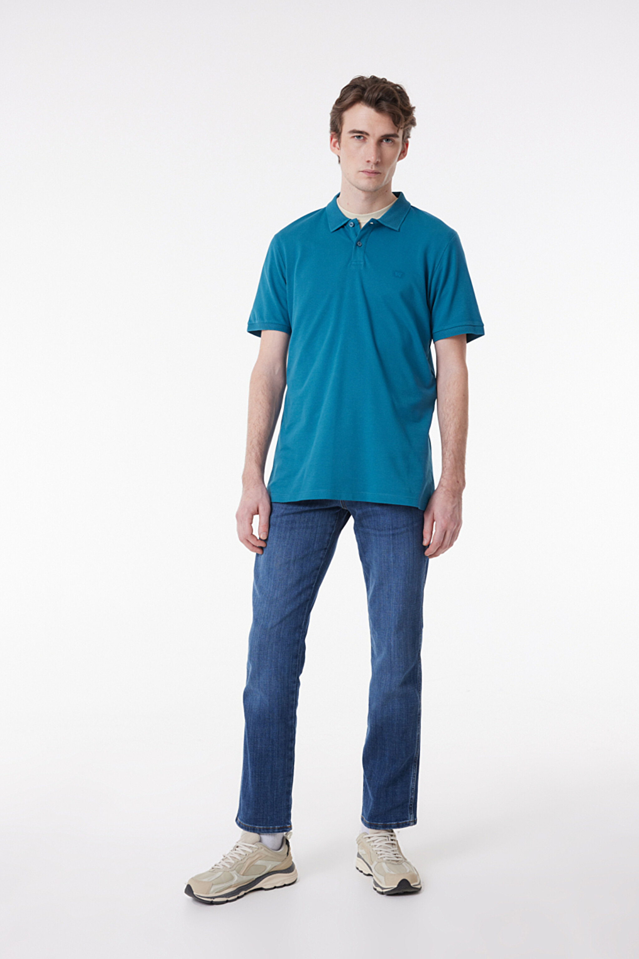 Regular Fit Normal Kesim Polo Yaka %100 Pamuk Tişört - Petrol-W211837405 (görsel 3)