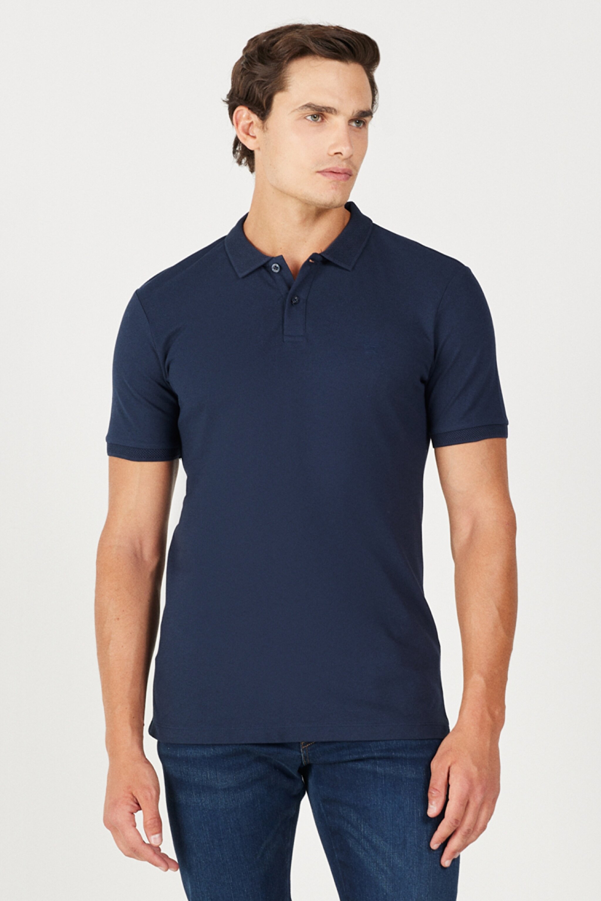 Regular Fit Normal Kesim %100 Pamuk Polo Yaka Lacivert Tişört - Navy-W211837410