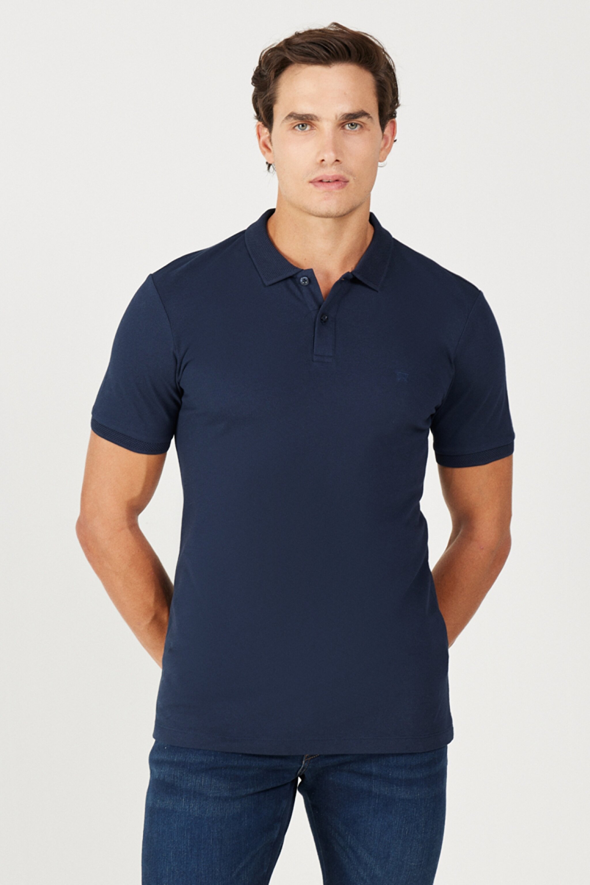Regular Fit Normal Kesim %100 Pamuk Polo Yaka Lacivert Tişört - Navy-W211837410 (görsel 2)
