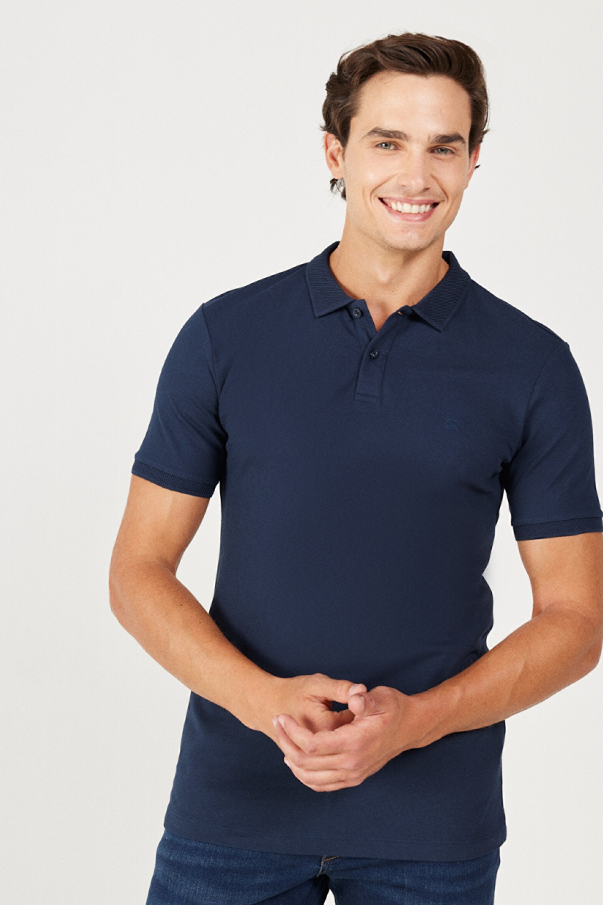 Regular Fit Normal Kesim %100 Pamuk Polo Yaka Lacivert Tişört - Navy-W211837410 (görsel 3)