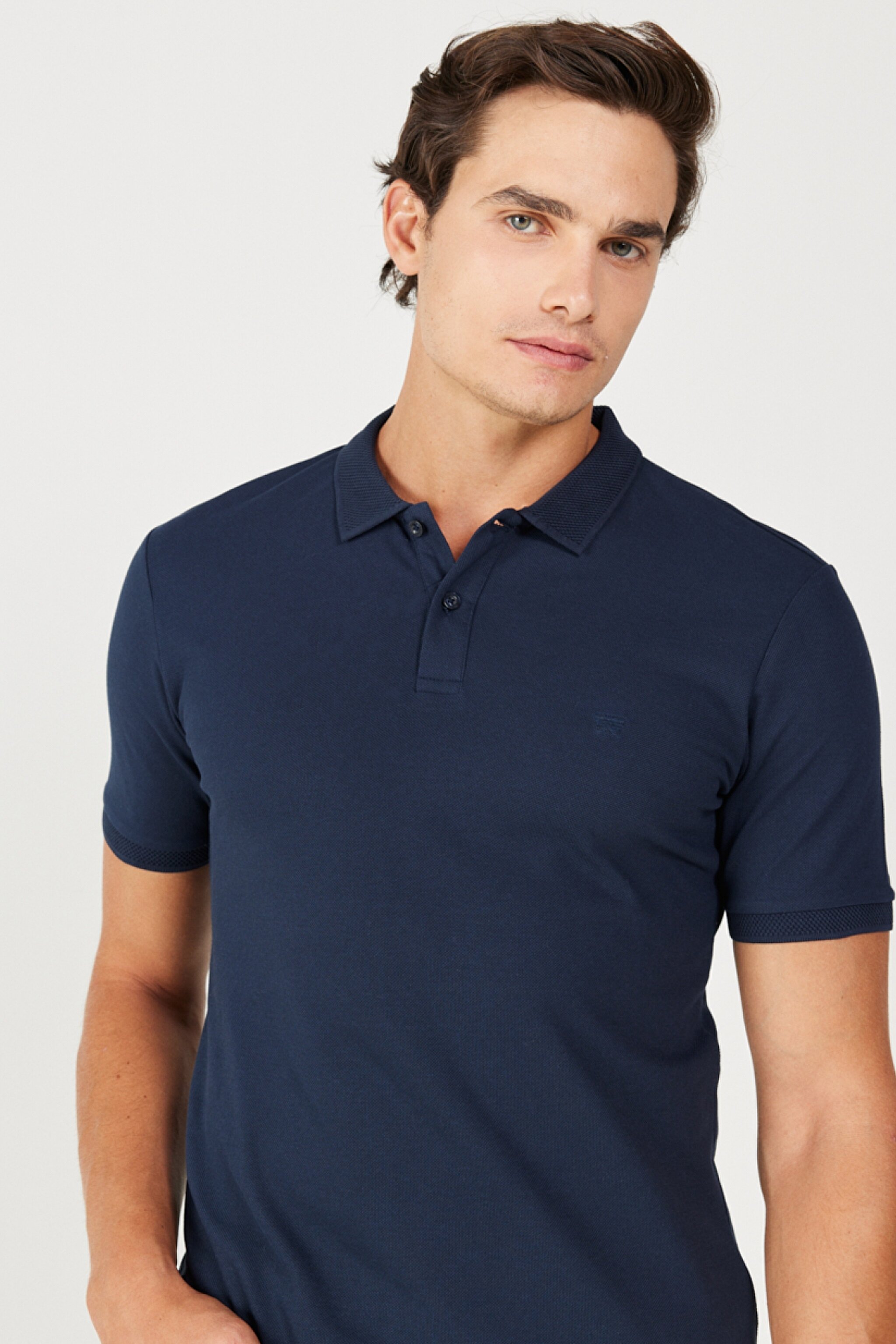 Regular Fit Normal Kesim %100 Pamuk Polo Yaka Lacivert Tişört - Navy-W211837410 (görsel 4)