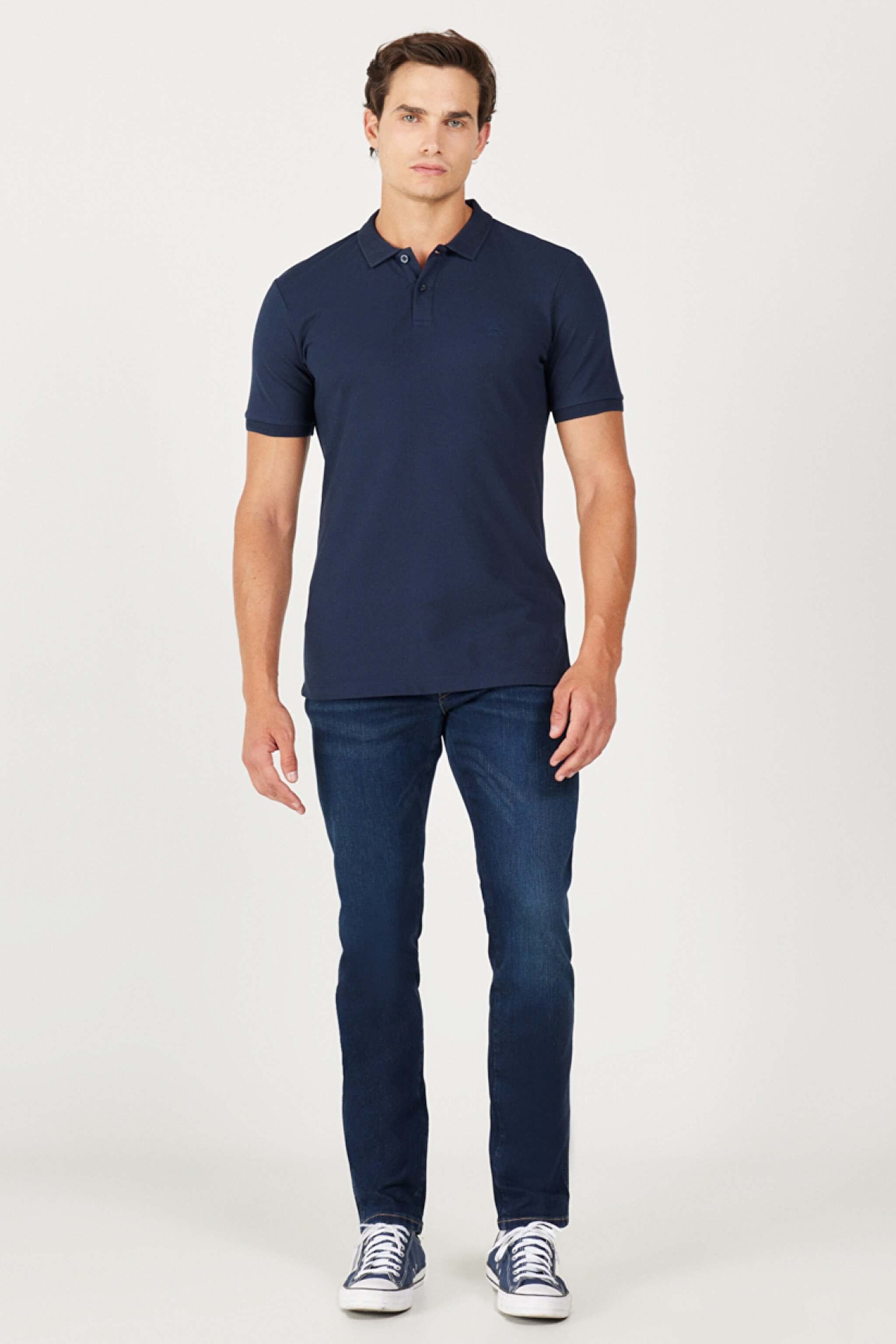 Regular Fit Normal Kesim %100 Pamuk Polo Yaka Lacivert Tişört - Navy-W211837410 (görsel 5)