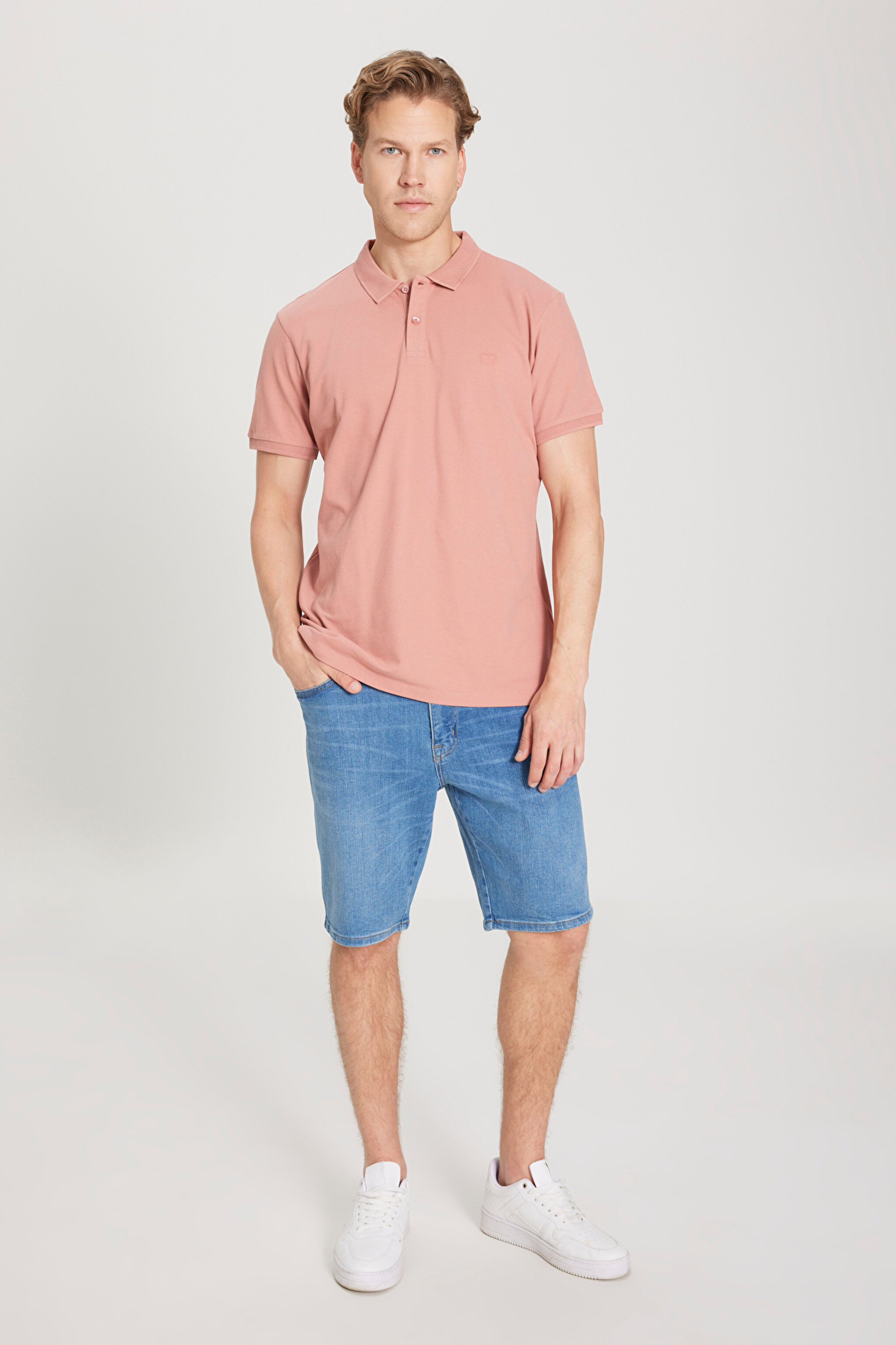 Regular Fit Normal Kesim Polo Yaka %100 Pamuk Tişört - Dusty Rose-W211837532 (görsel 3)