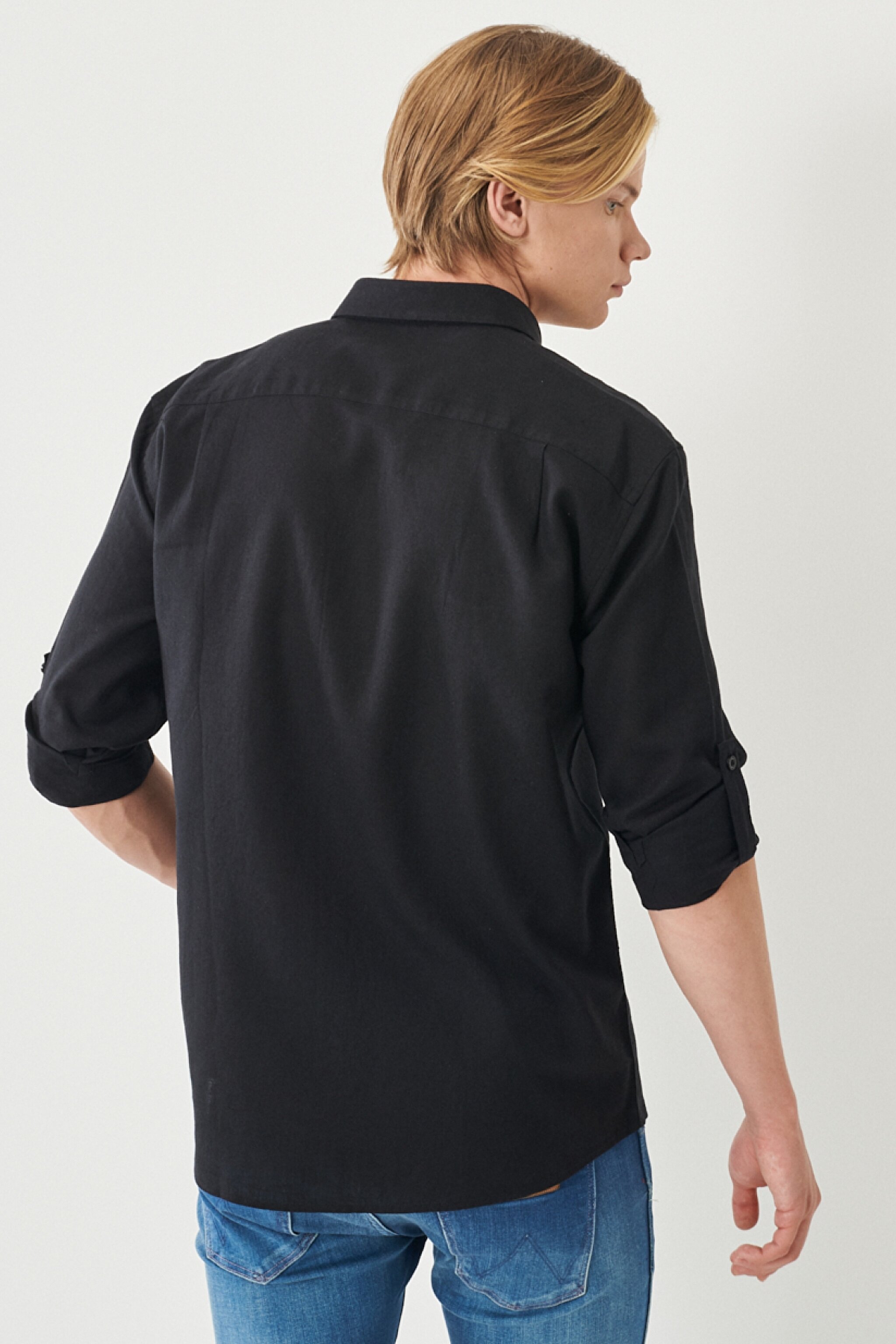 Regular Fit Rahat Kesim LS Gömlek - Black-W211841001 (görsel 5)