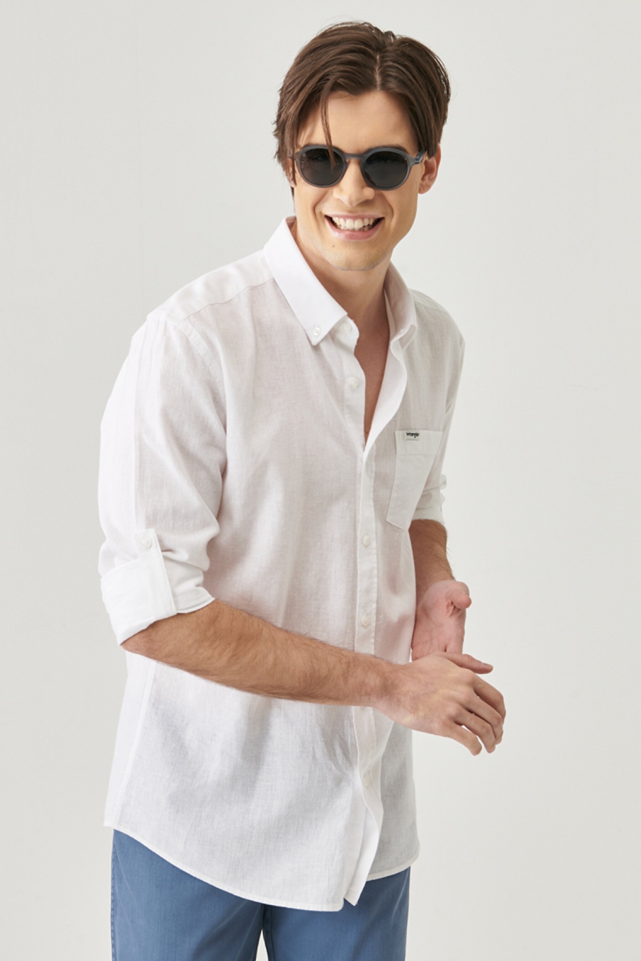 Regular Fit Normal Kesim Uzun Kollu Keten Gömlek - White-W211841100 (görsel 2)