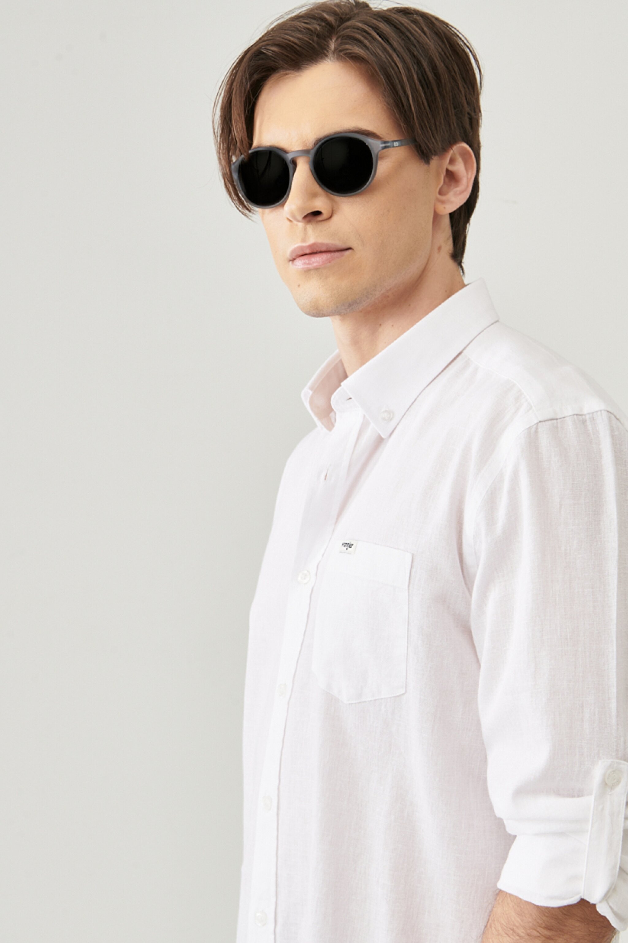 Regular Fit Normal Kesim Uzun Kollu Keten Gömlek - White-W211841100 (görsel 3)