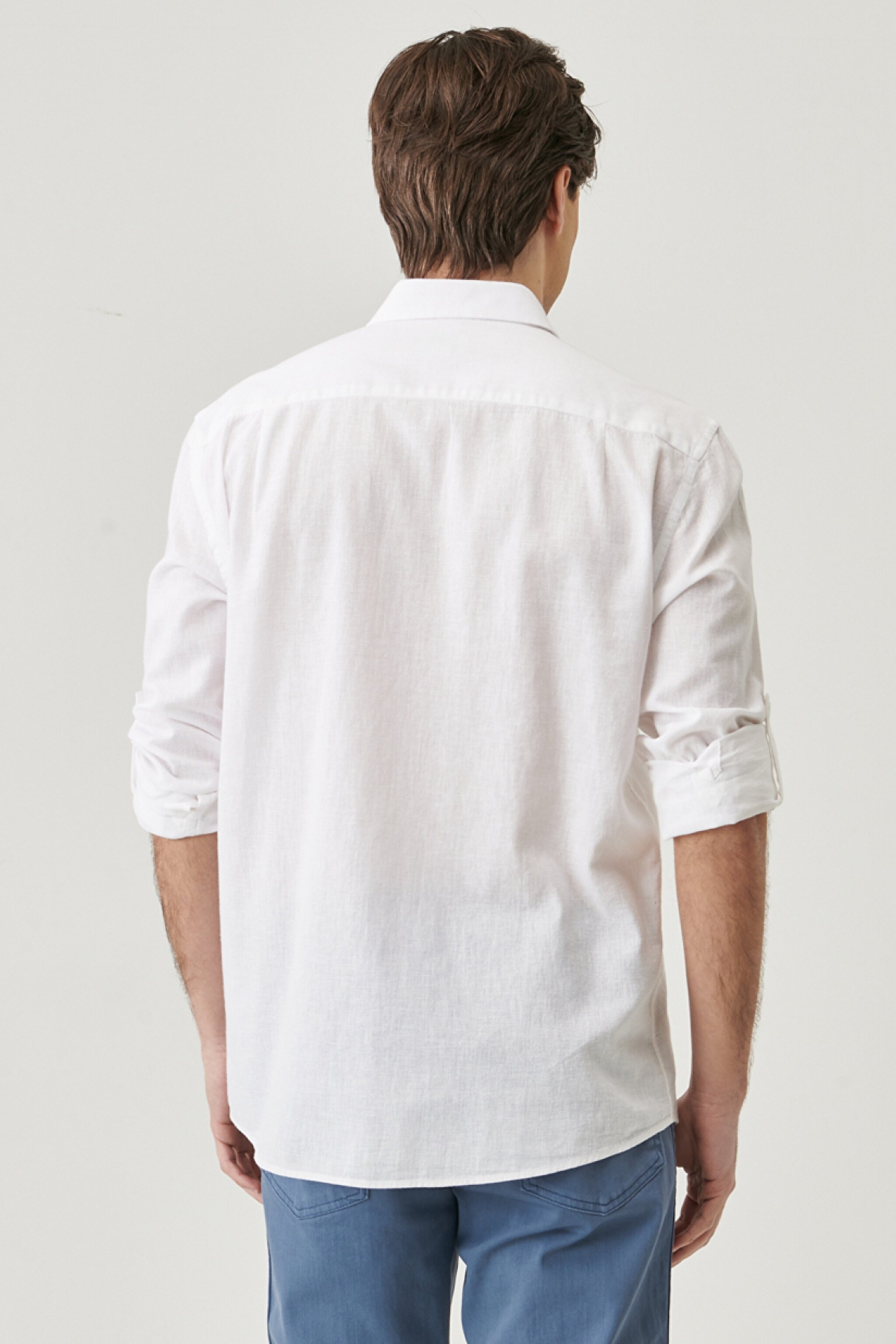 Regular Fit Normal Kesim Uzun Kollu Keten Gömlek - White-W211841100 (görsel 4)