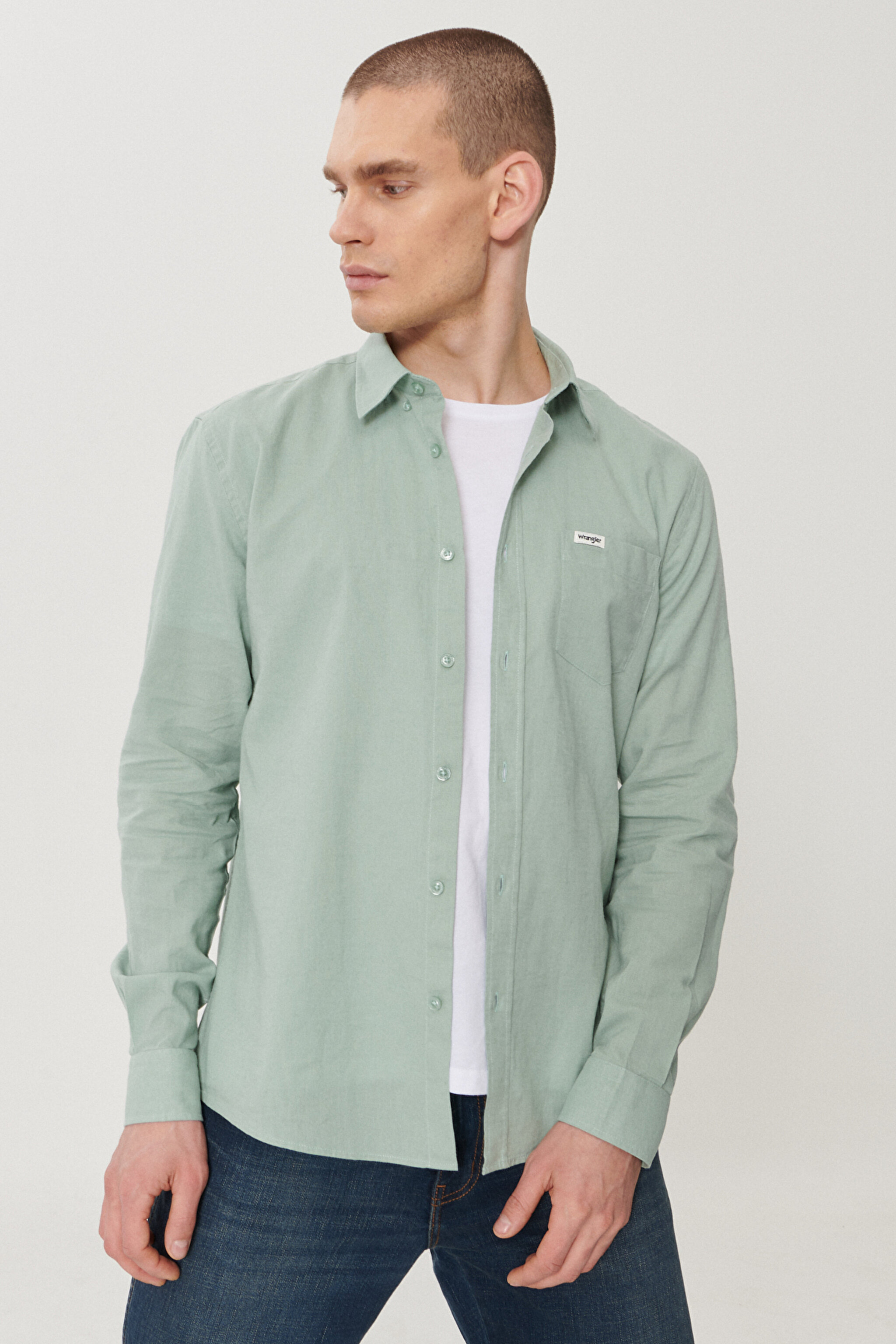 Regular Fit Normal Kesim Uzun Kollu Keten Gömlek - Green-W211841300 (görsel 2)