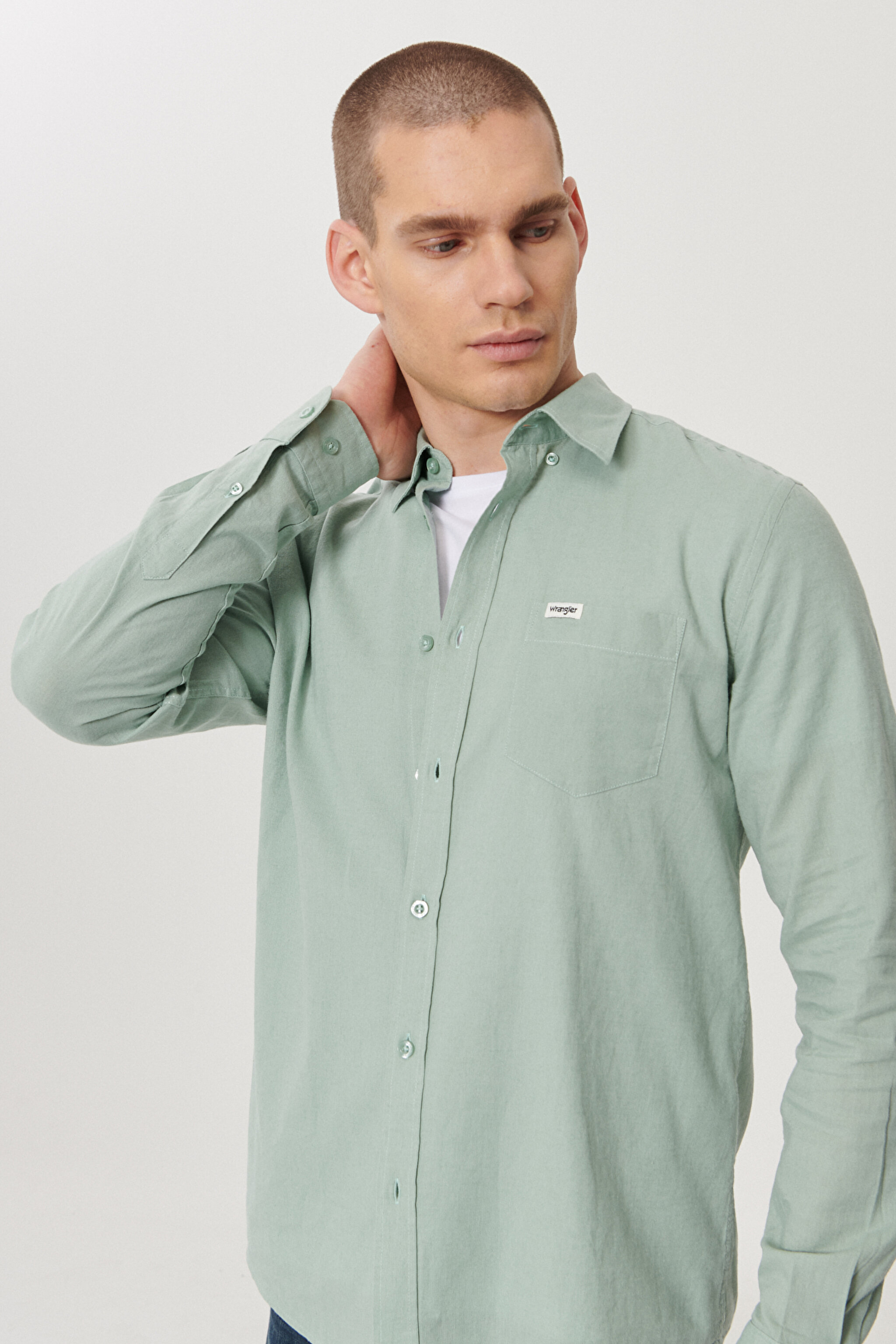 Regular Fit Normal Kesim Uzun Kollu Keten Gömlek - Green-W211841300 (görsel 3)