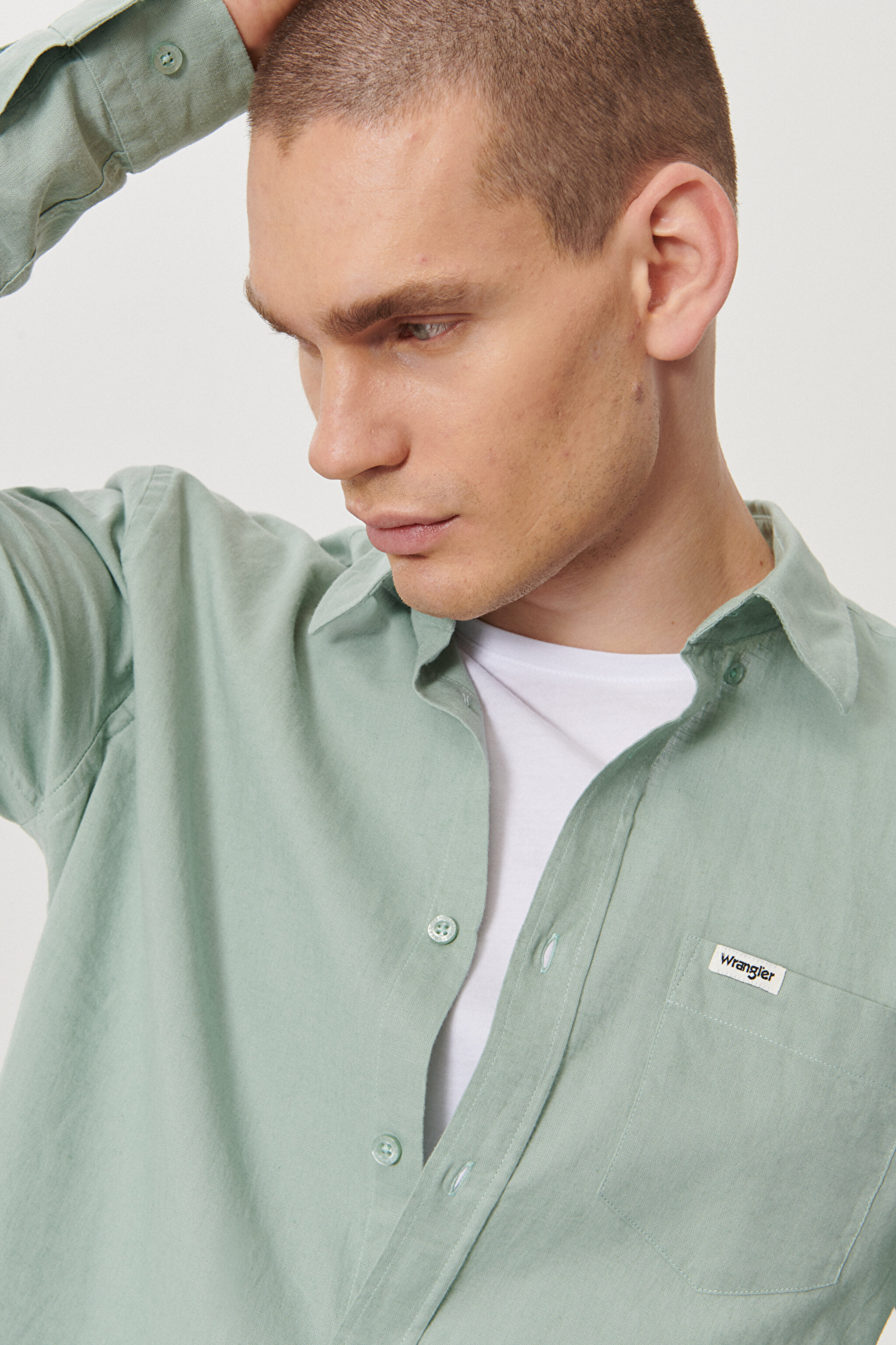 Regular Fit Normal Kesim Uzun Kollu Keten Gömlek - Green-W211841300 (görsel 4)