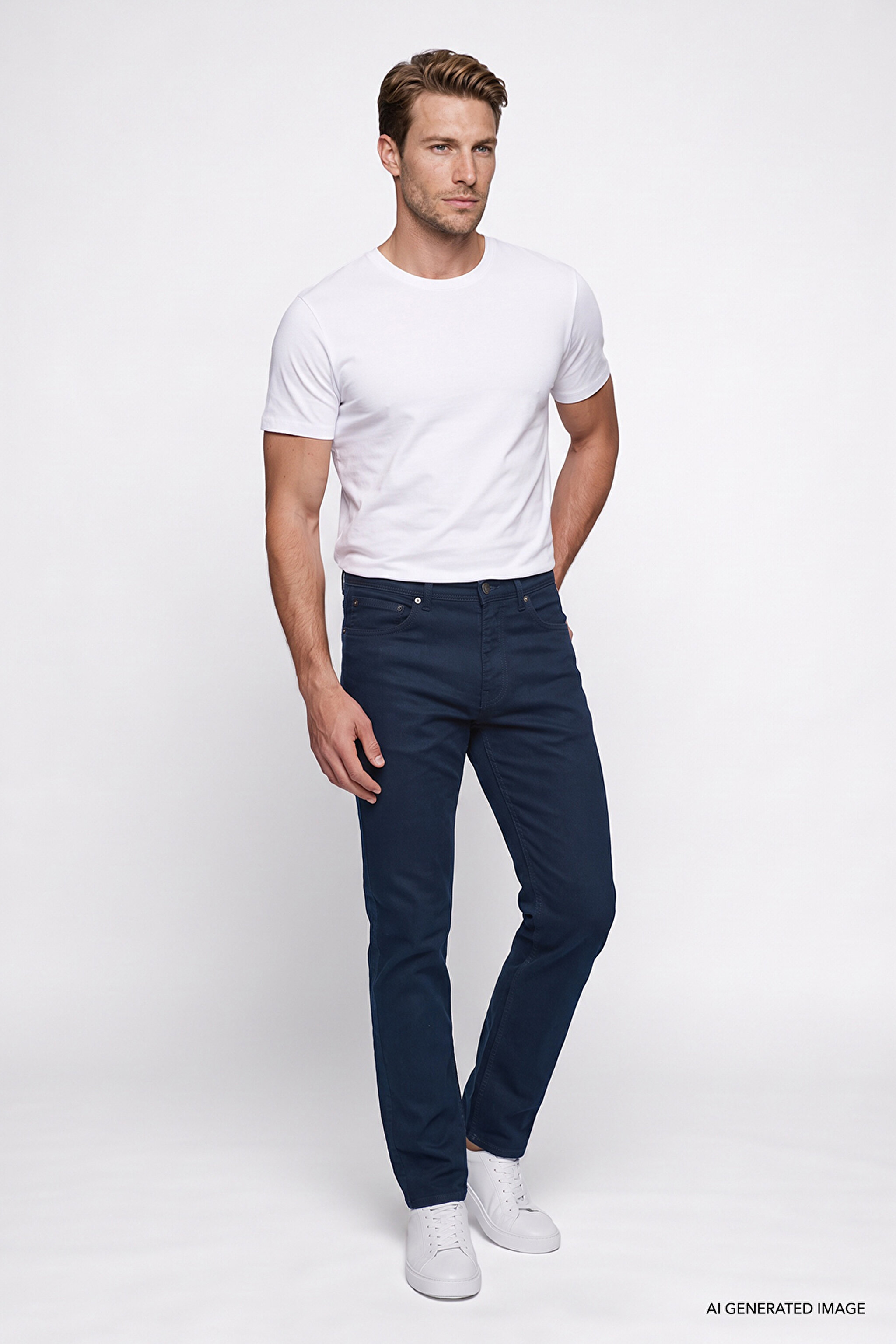 Arizona Straight Fit Normal Bel 5 Cep Esnek Pantolon - Navy-W211842410 (görsel 2)