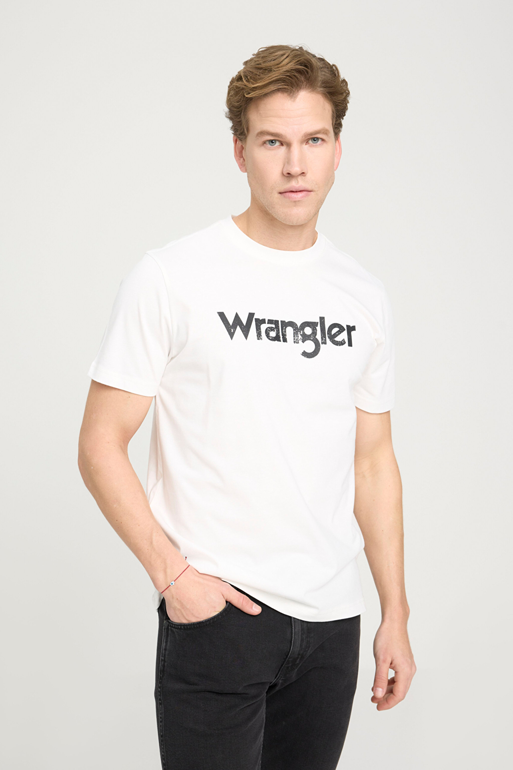 Regular Fit Normal Kesim Sıfır Yaka %100 Pamuk Logolu Tişört - Off White-W211922102 (görsel 2)