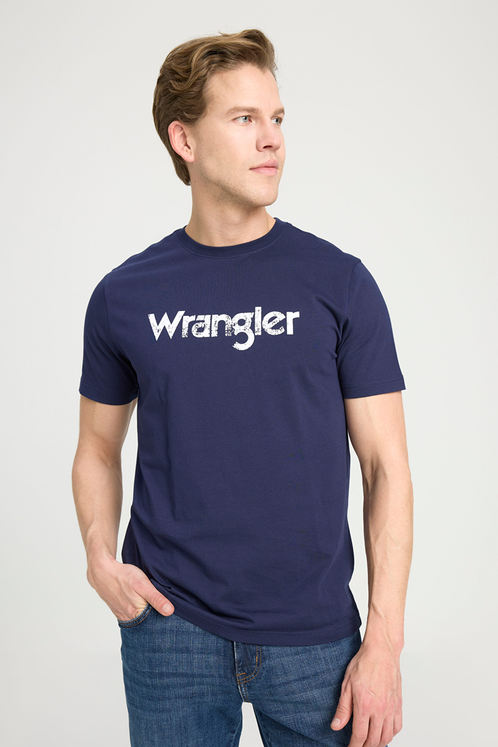 Regular Fit Normal Kesim Sıfır Yaka %100 Pamuk Logolu Tişört - Navy-W211922410