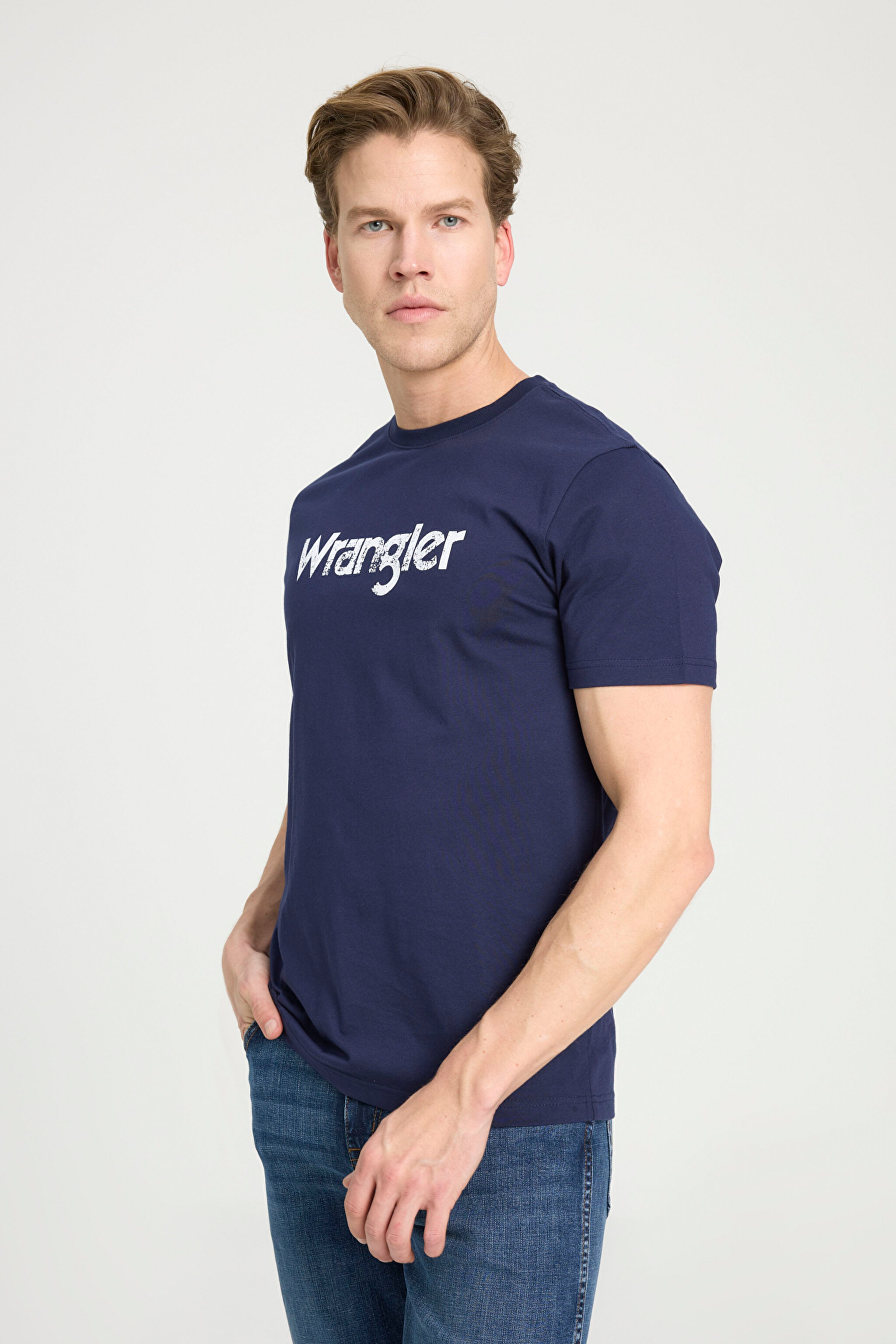 Regular Fit Normal Kesim Sıfır Yaka %100 Pamuk Logolu Tişört - Navy-W211922410 (görsel 2)