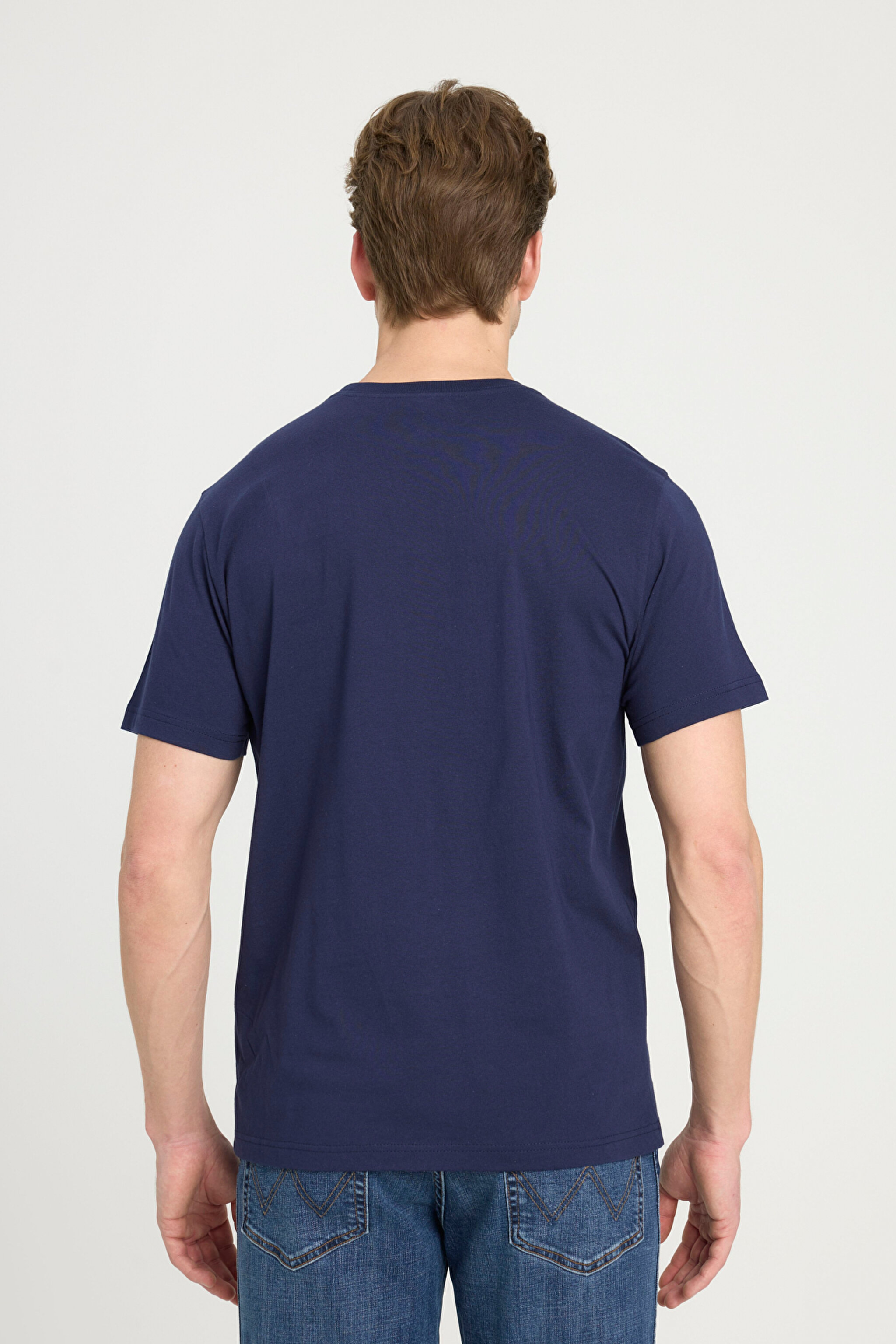 Regular Fit Normal Kesim Sıfır Yaka %100 Pamuk Logolu Tişört - Navy-W211922410 (görsel 5)