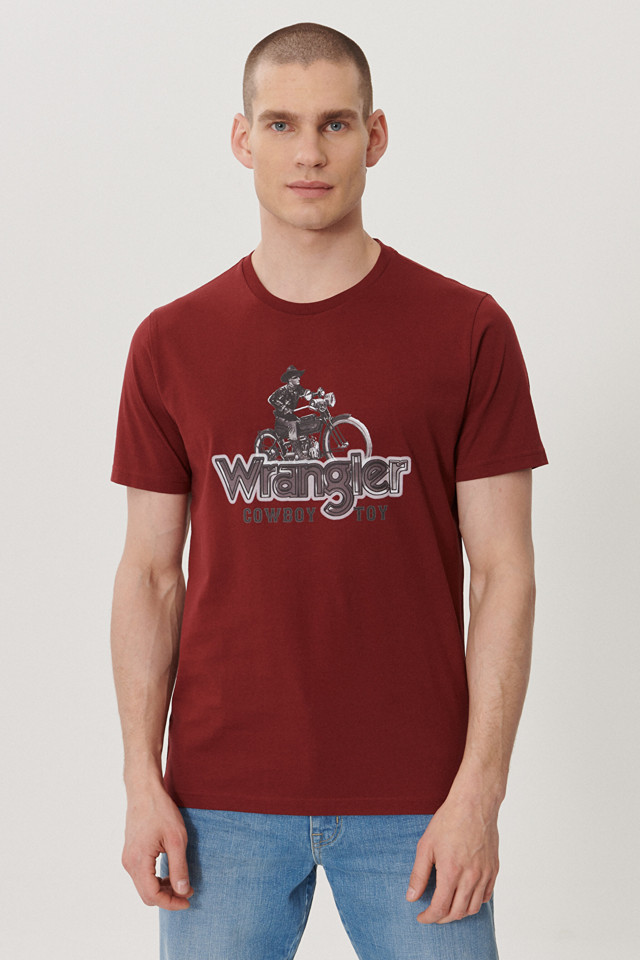 Regular Fit Normal Kesim Sıfır Yaka %100 Pamuk Logolu Tişört - Claret Red-W211932606 (görsel 2)