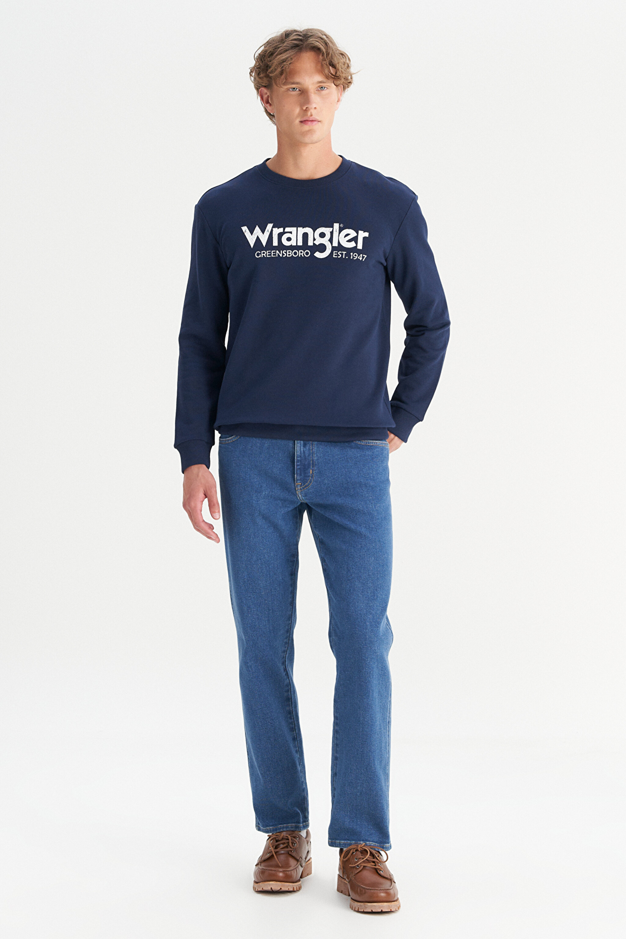Regular Fit Normal Kesim %100 Pamuk Sıfır Yaka Sweatshirt - Navy-W212025410 (görsel 2)