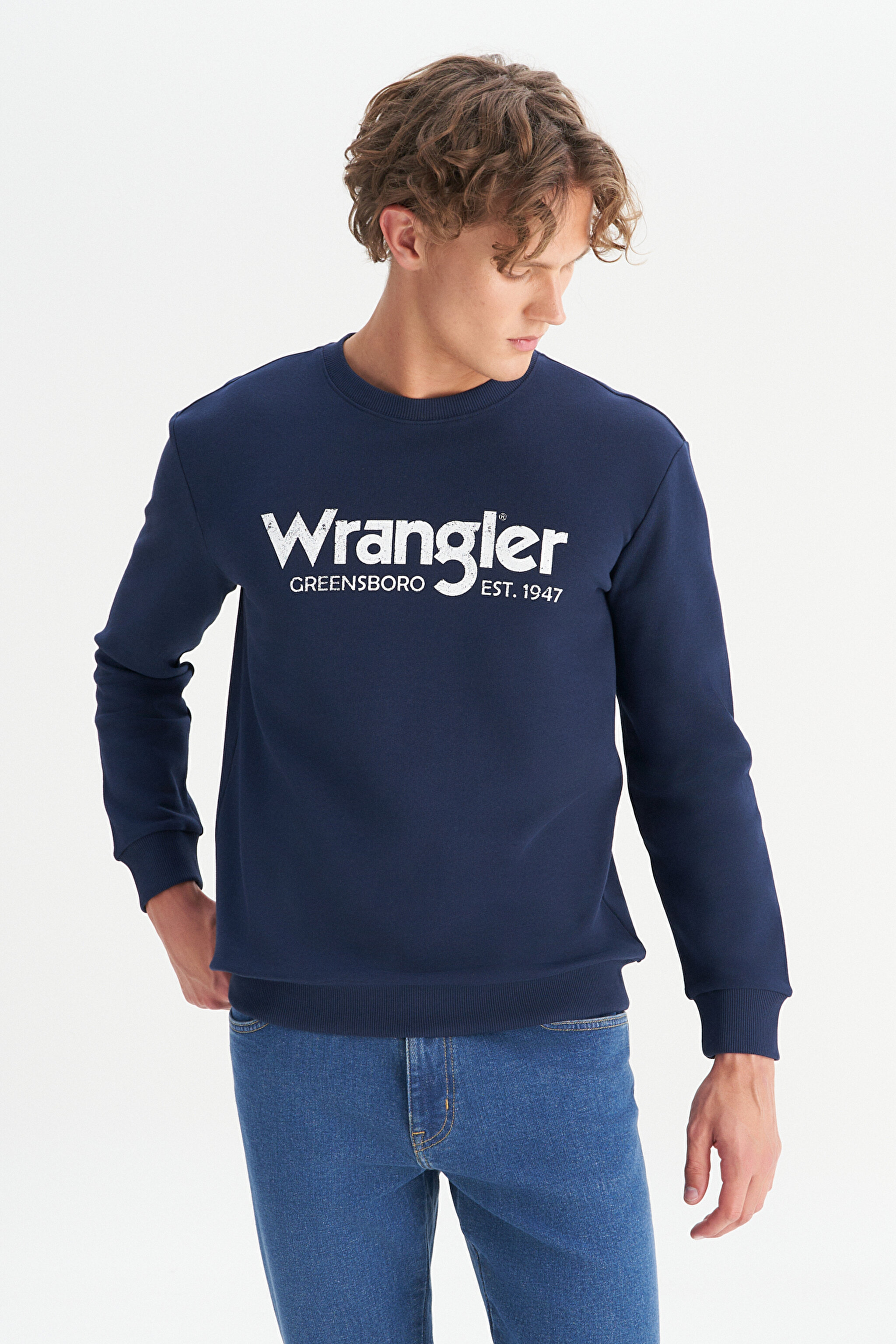 Regular Fit Normal Kesim %100 Pamuk Sıfır Yaka Sweatshirt - Navy-W212025410 (görsel 3)