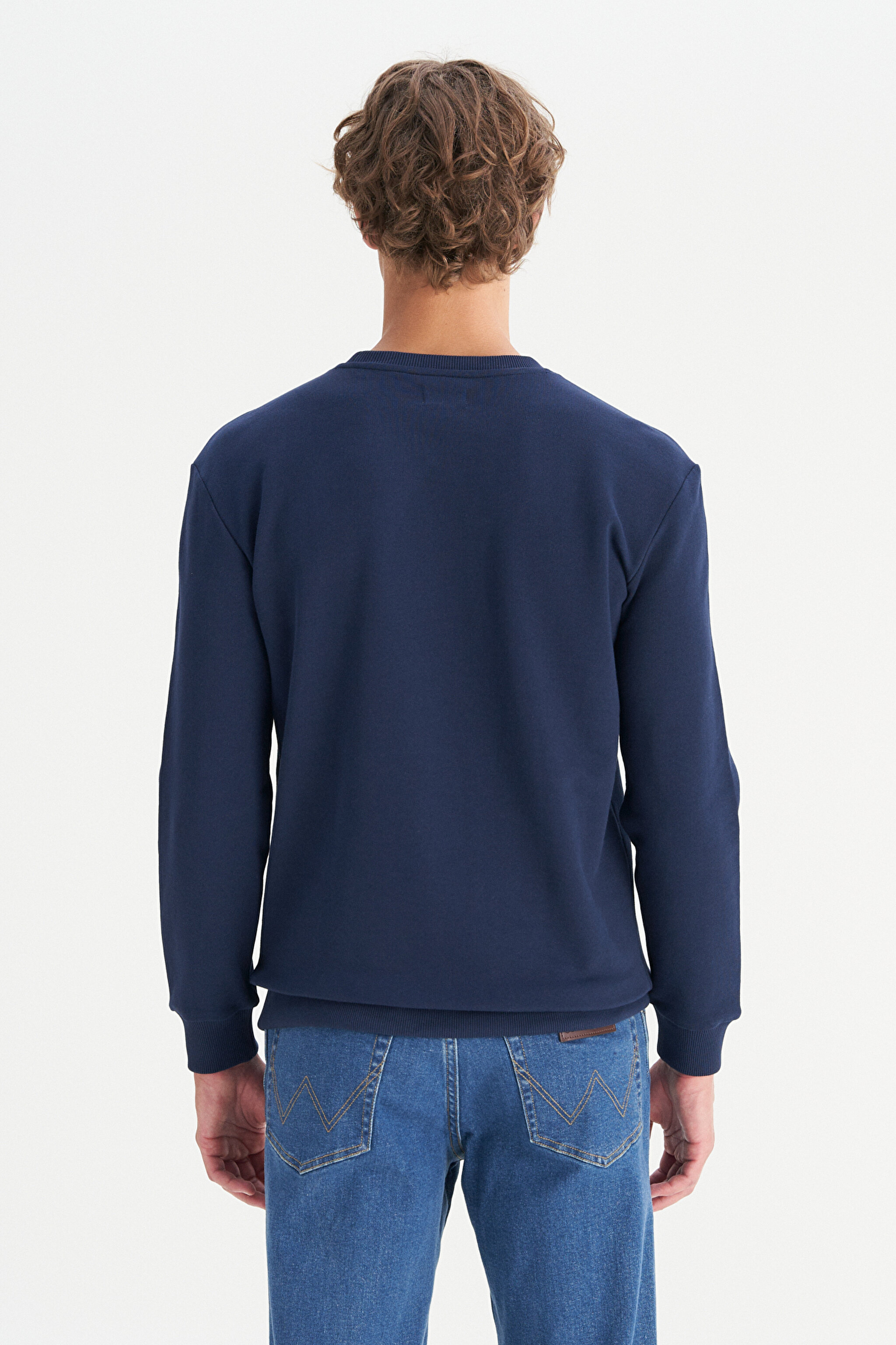 Regular Fit Normal Kesim %100 Pamuk Sıfır Yaka Sweatshirt - Navy-W212025410 (görsel 5)