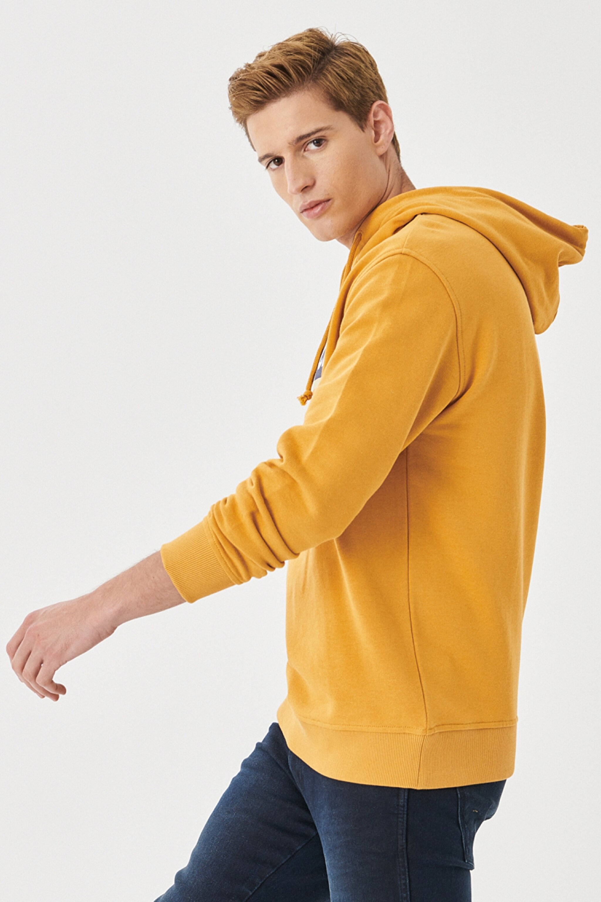 Regular Fit Normal Kesim %100 Pamuk Kapüşonlu Sweatshirt - Yellow-W212034200 (görsel 4)