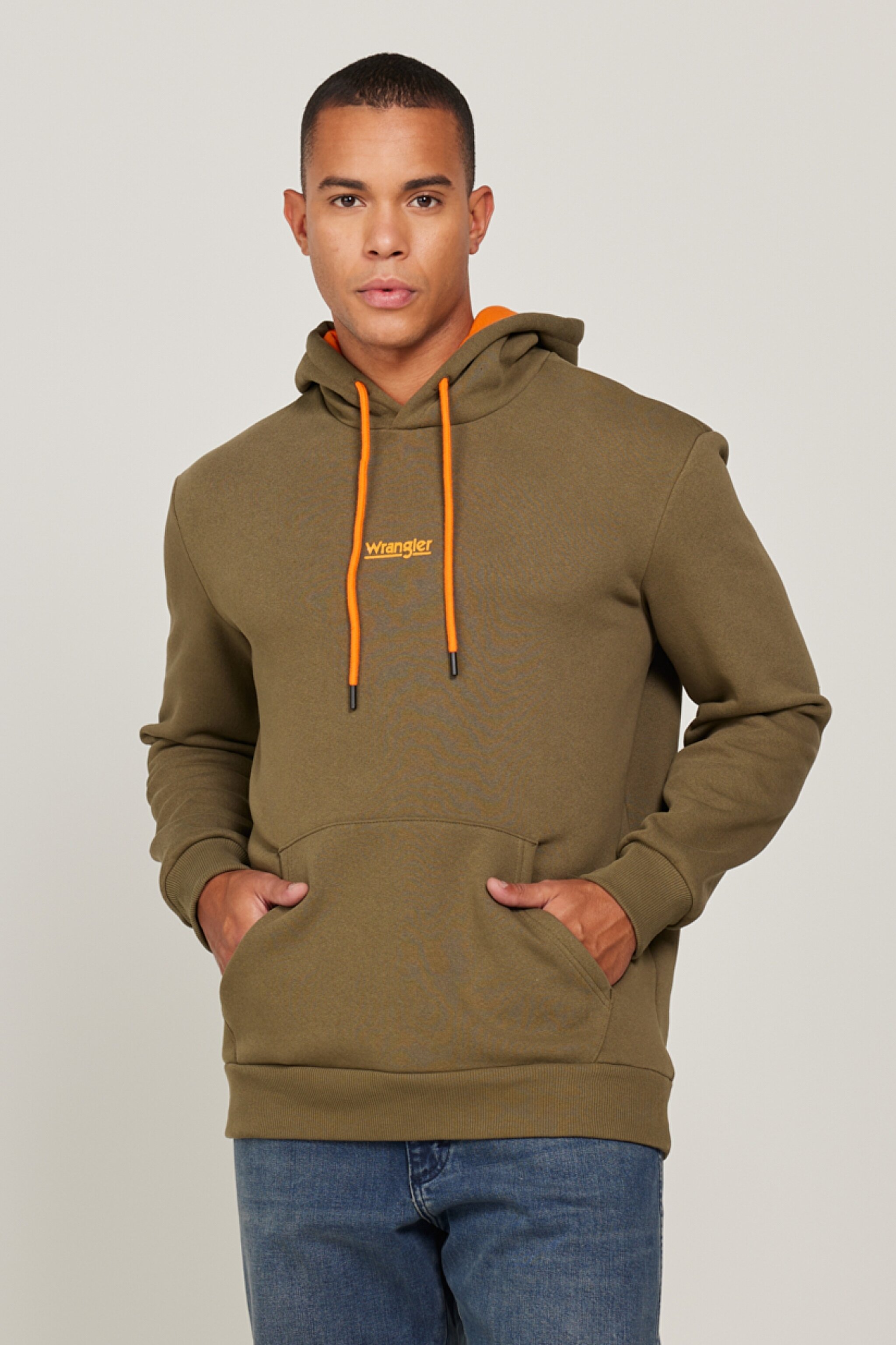 Regular Fit Normal Kesim Kapüşonlu Haki Sweatshirt