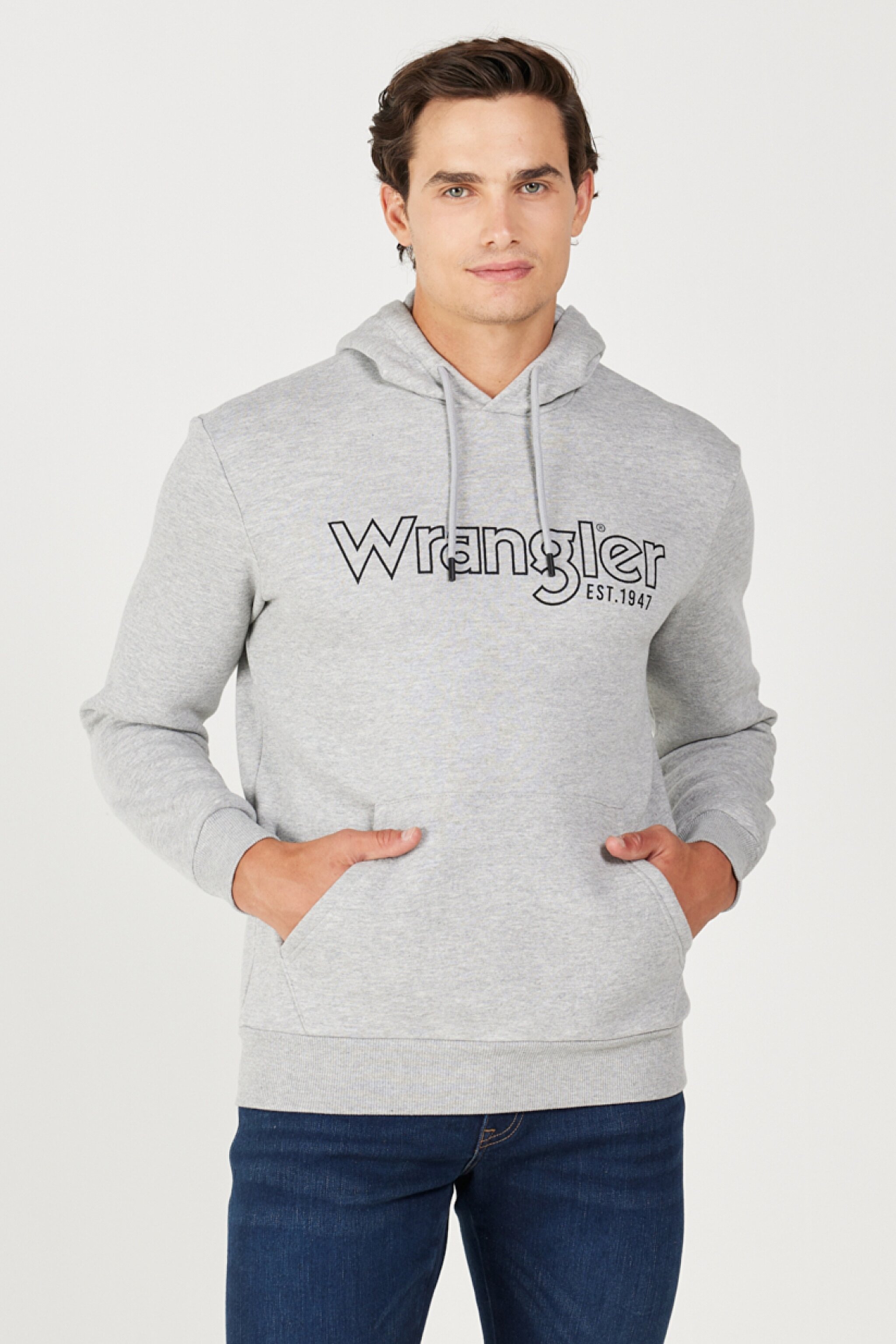 Regular Fit Normal Kesim Kapüşonlu İçi Polarlı Gri Melanj Sweatshirt