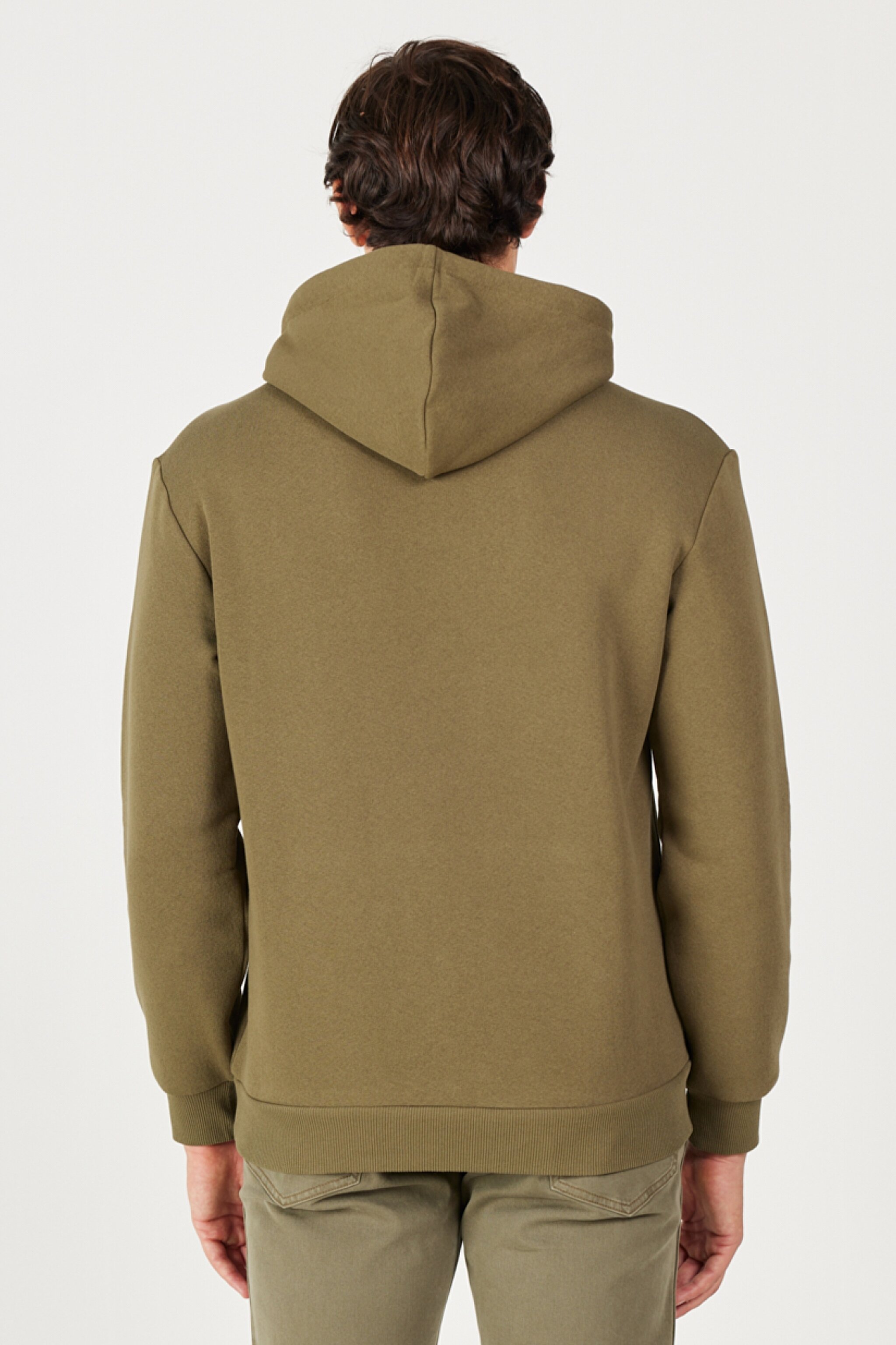 Regular Fit Normal Kesim Kapüşonlu Sweatshirt - Khaki-W212339801 (görsel 5)