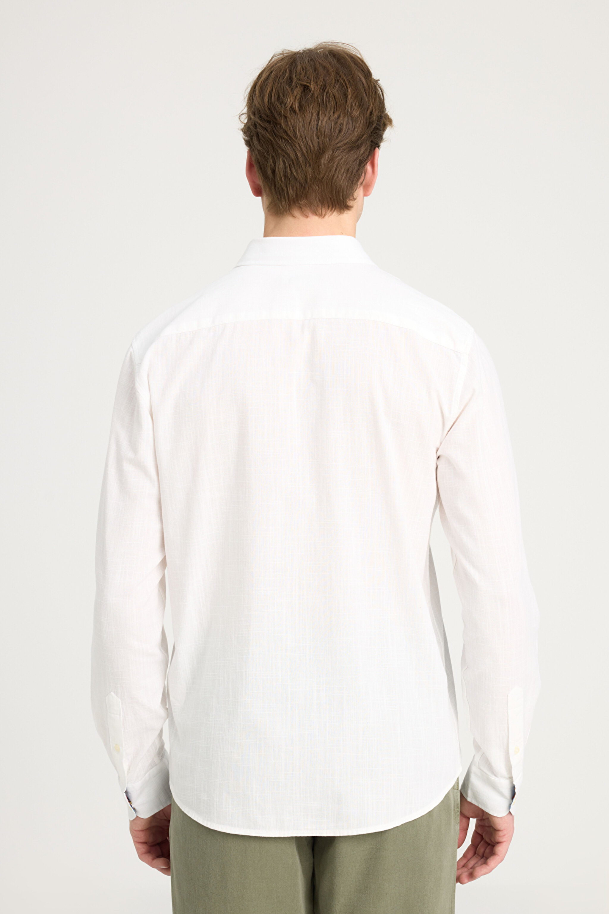 Regular Fit Rahat Kesim LS Gömlek - Off White-W221085102 (görsel 5)