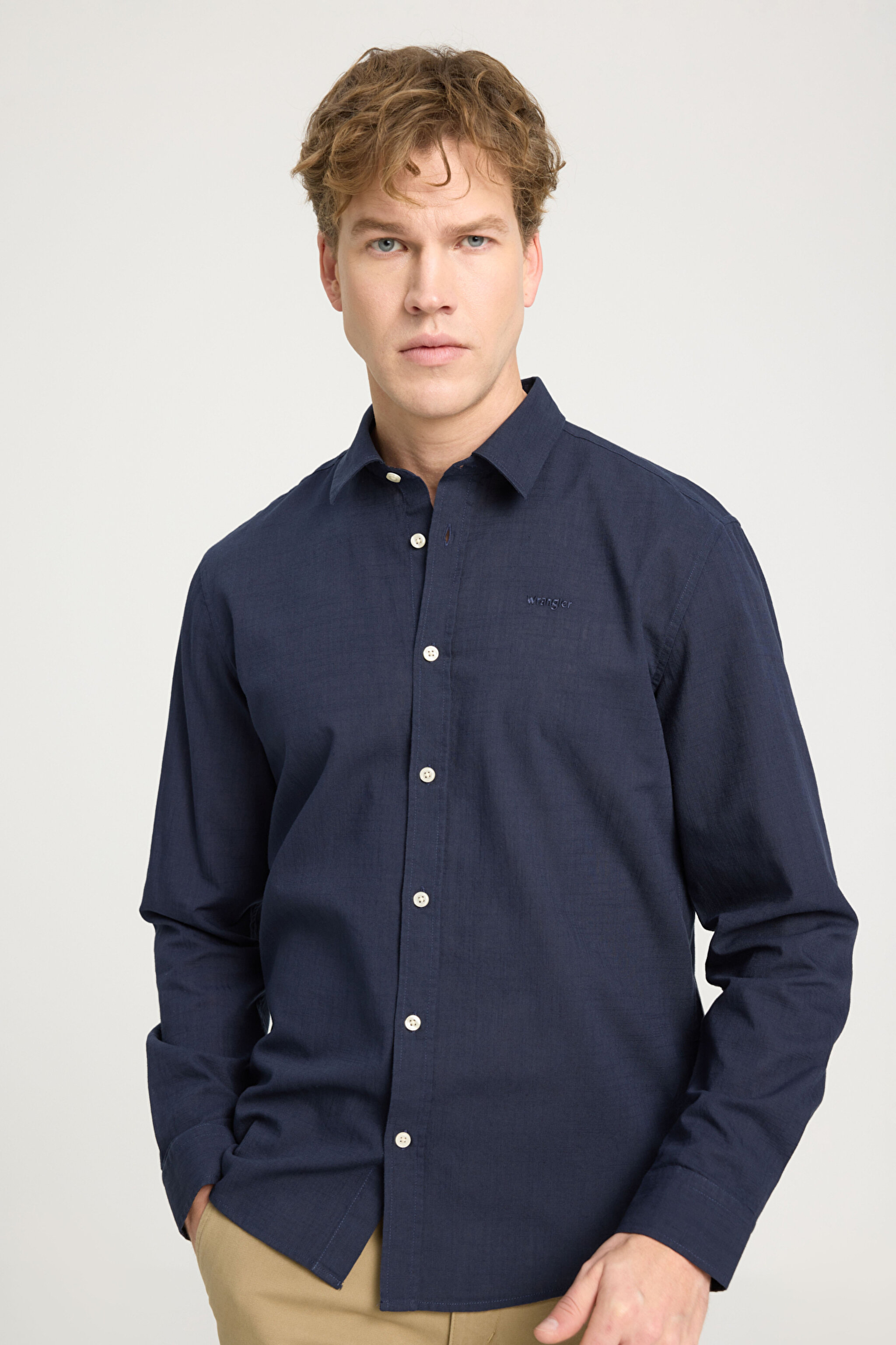 Regular Fit Normal Kesim Uzun Kollu Gömlek - Navy-W221085410 (görsel 2)