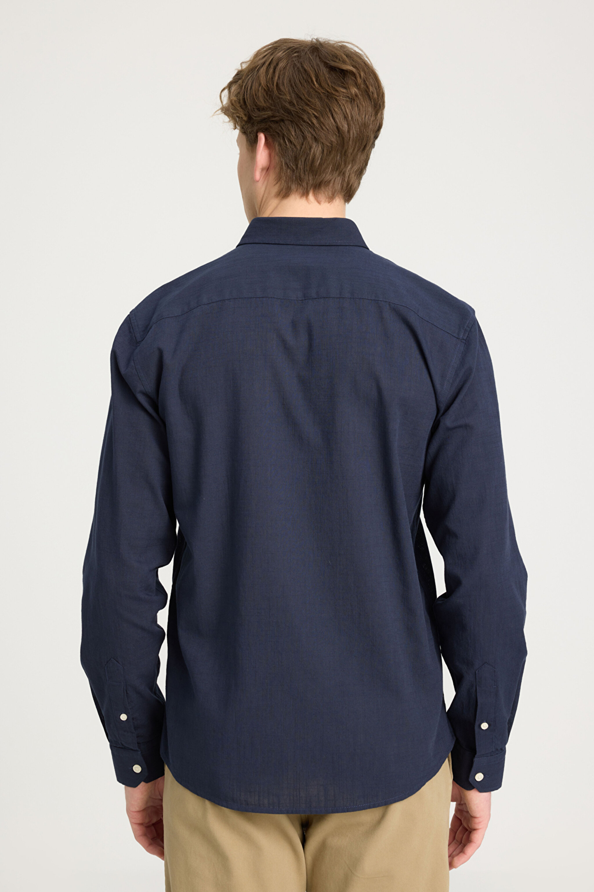 Regular Fit Normal Kesim Uzun Kollu Gömlek - Navy-W221085410 (görsel 5)