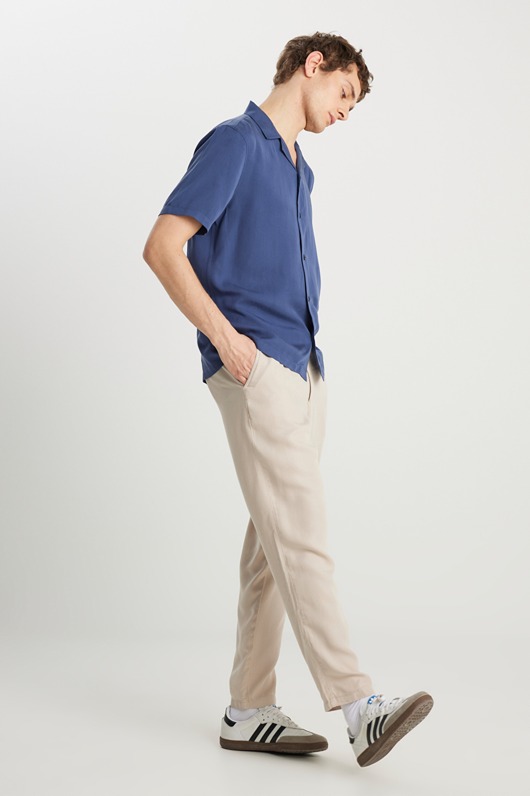 Regular Fit Normal Kesim Normal Bel Düz Paça Taş Rengi Chino Pantolon - Stone-W221266013 (görsel 2)