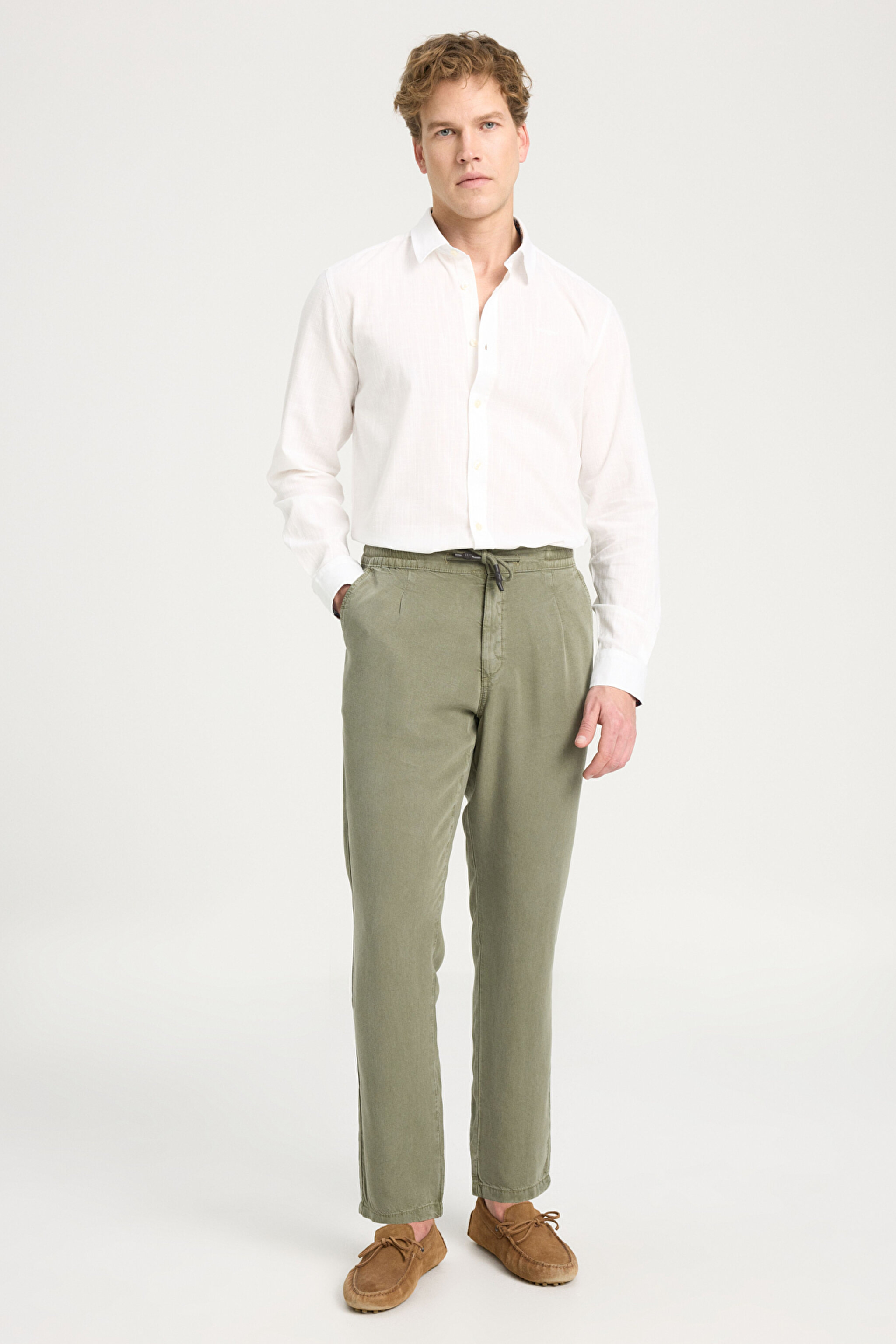 Regular Fit Normal Kesim Normal Bel Yeşil Chino Pantolon