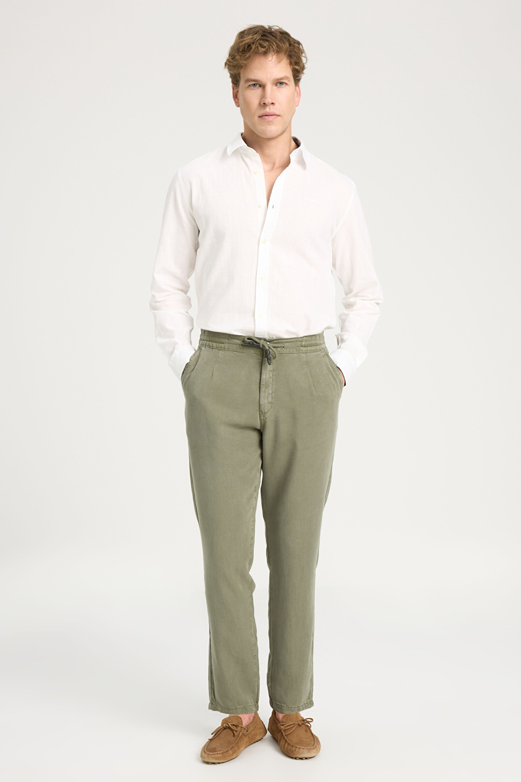 Regular Fit Normal Kesim Normal Bel Yeşil Chino Pantolon - Dusty Olive-W221266X45 (görsel 2)