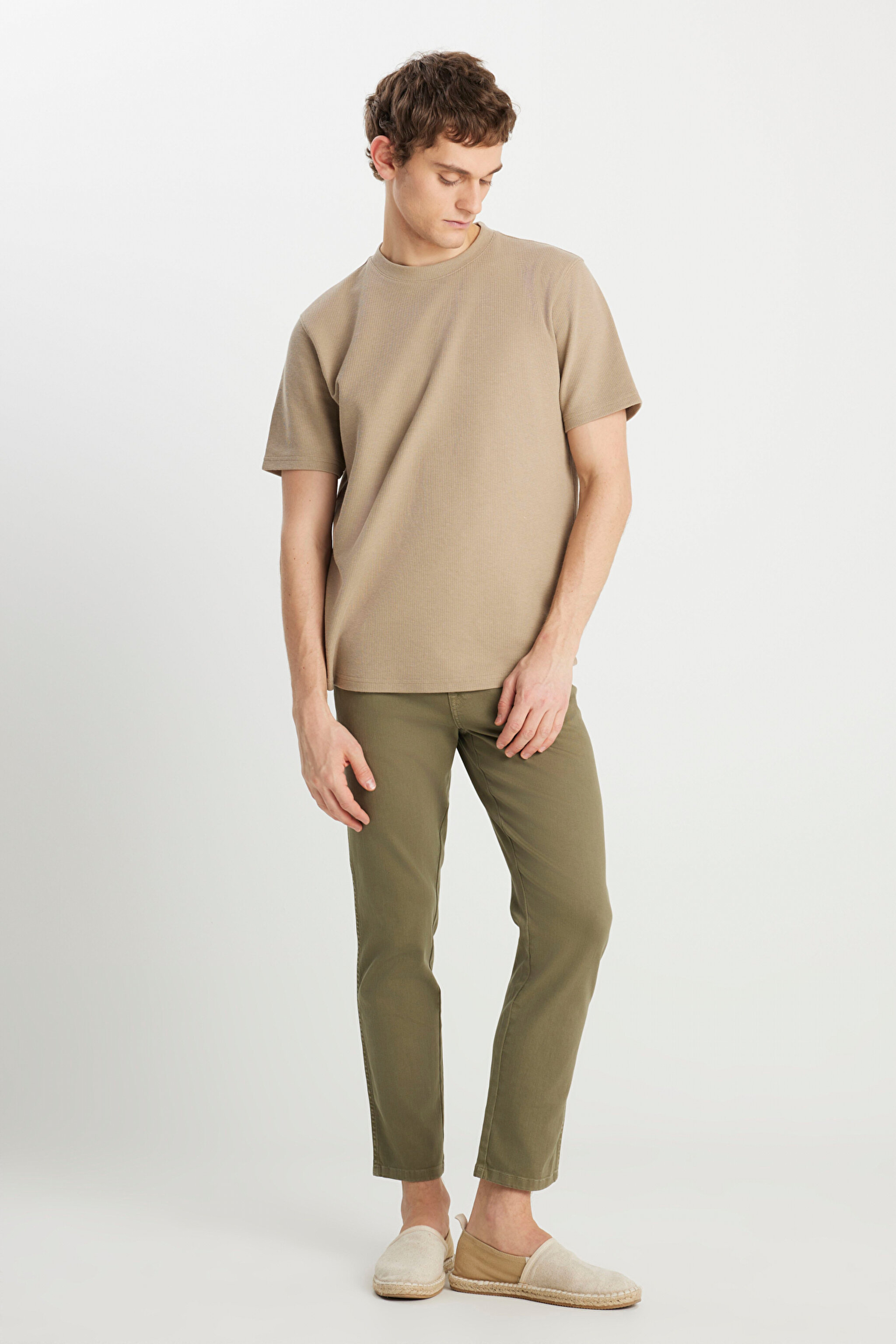 Slim Fit Dar Kesim Chino Pantolon - Khaki-W221306801