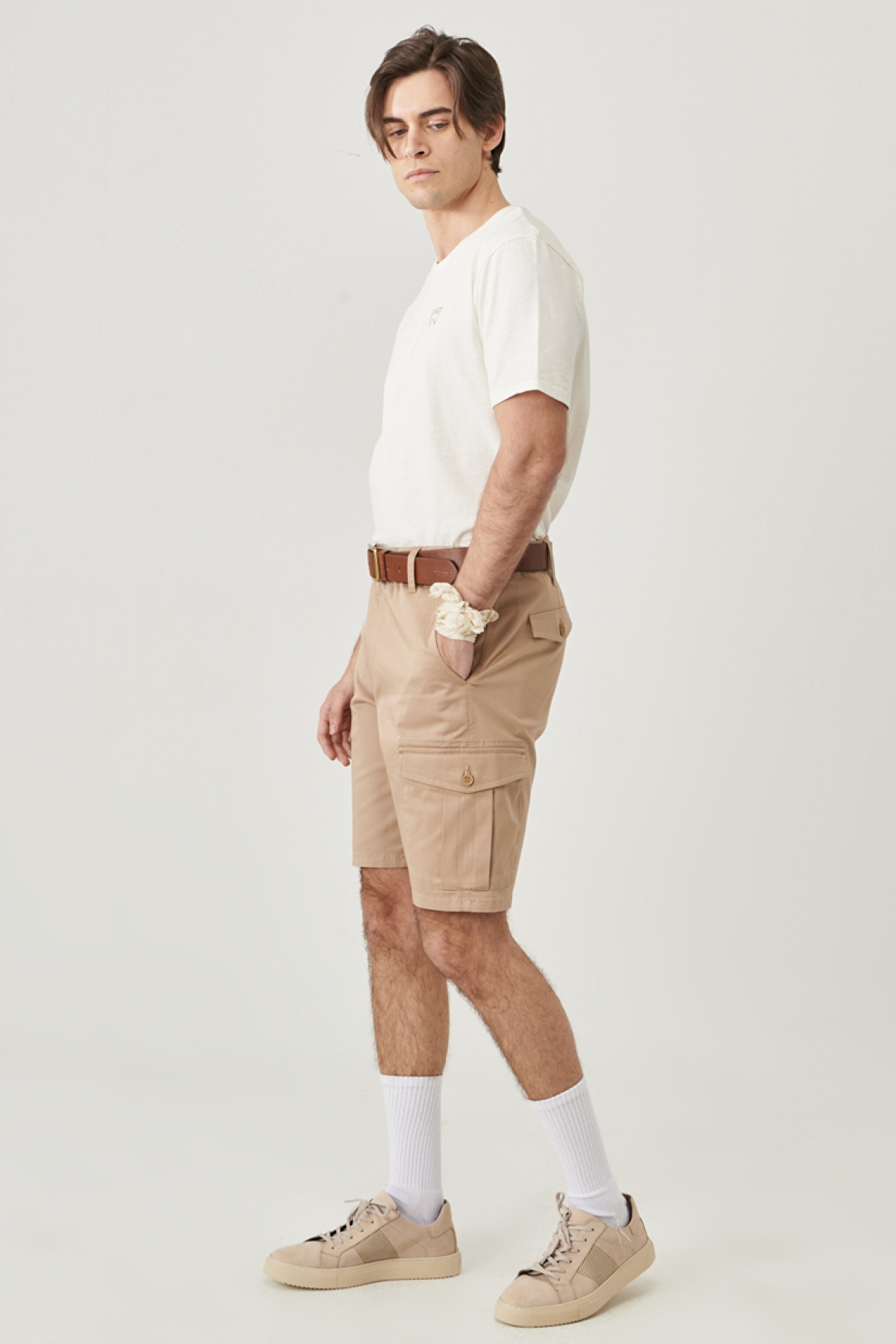 Regular Fit Rahat Kesim 5 Cep Esnek Jean Şort - Beige-W221307614 (görsel 3)