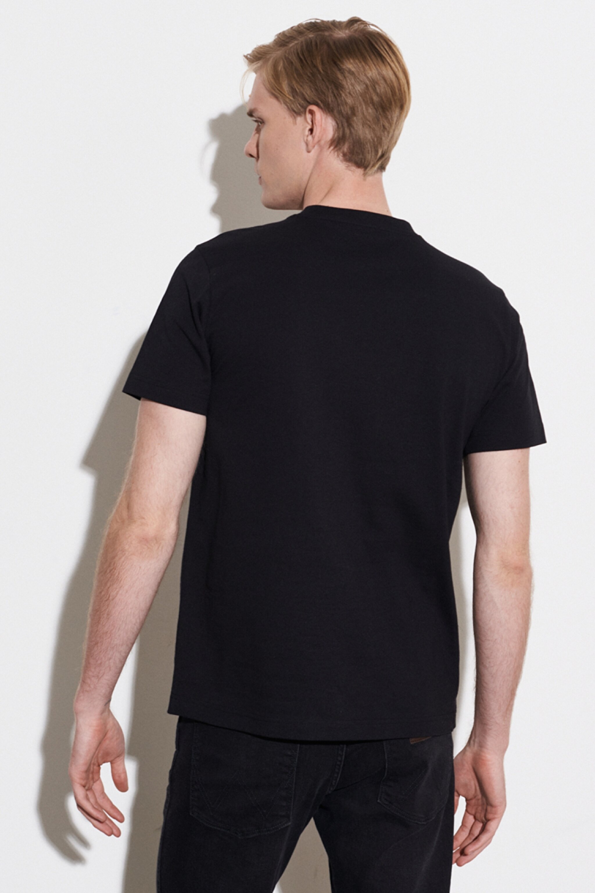 Regular Fit Normal Kesim %100 Pamuk Bisiklet Yaka Siyah Tişört - Black-W221481001 (görsel 8)