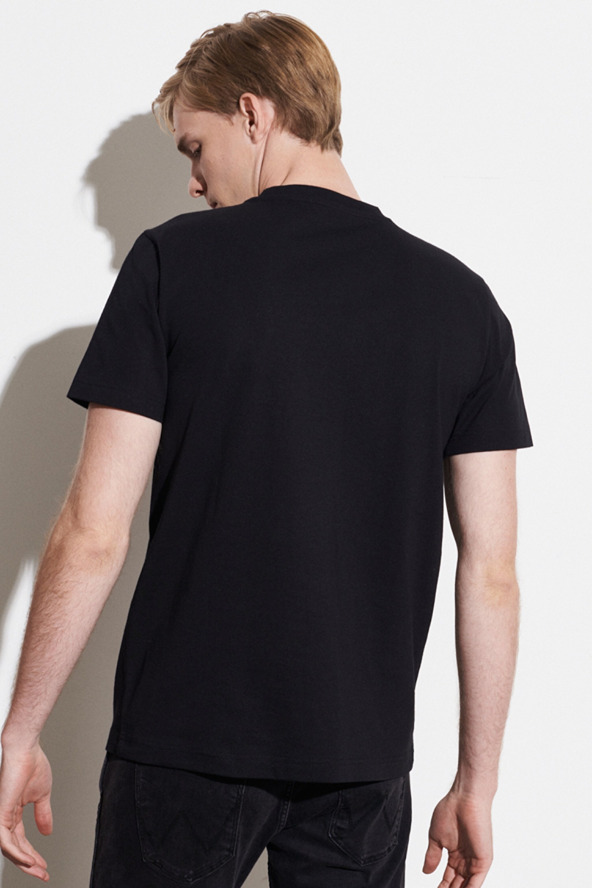 Regular Fit Normal Kesim %100 Pamuk Bisiklet Yaka Siyah Tişört - Black-W221482001 (görsel 6)