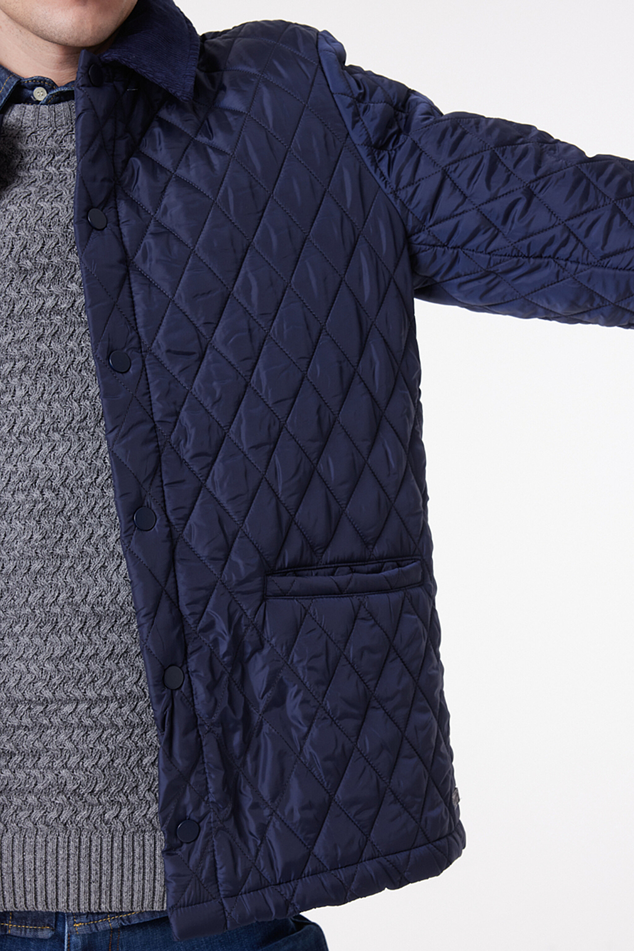 Regular Fit Normal Kesim Bisiklet Yaka Kapitone Lacivert Ceket - Navy-W222010410 (görsel 4)