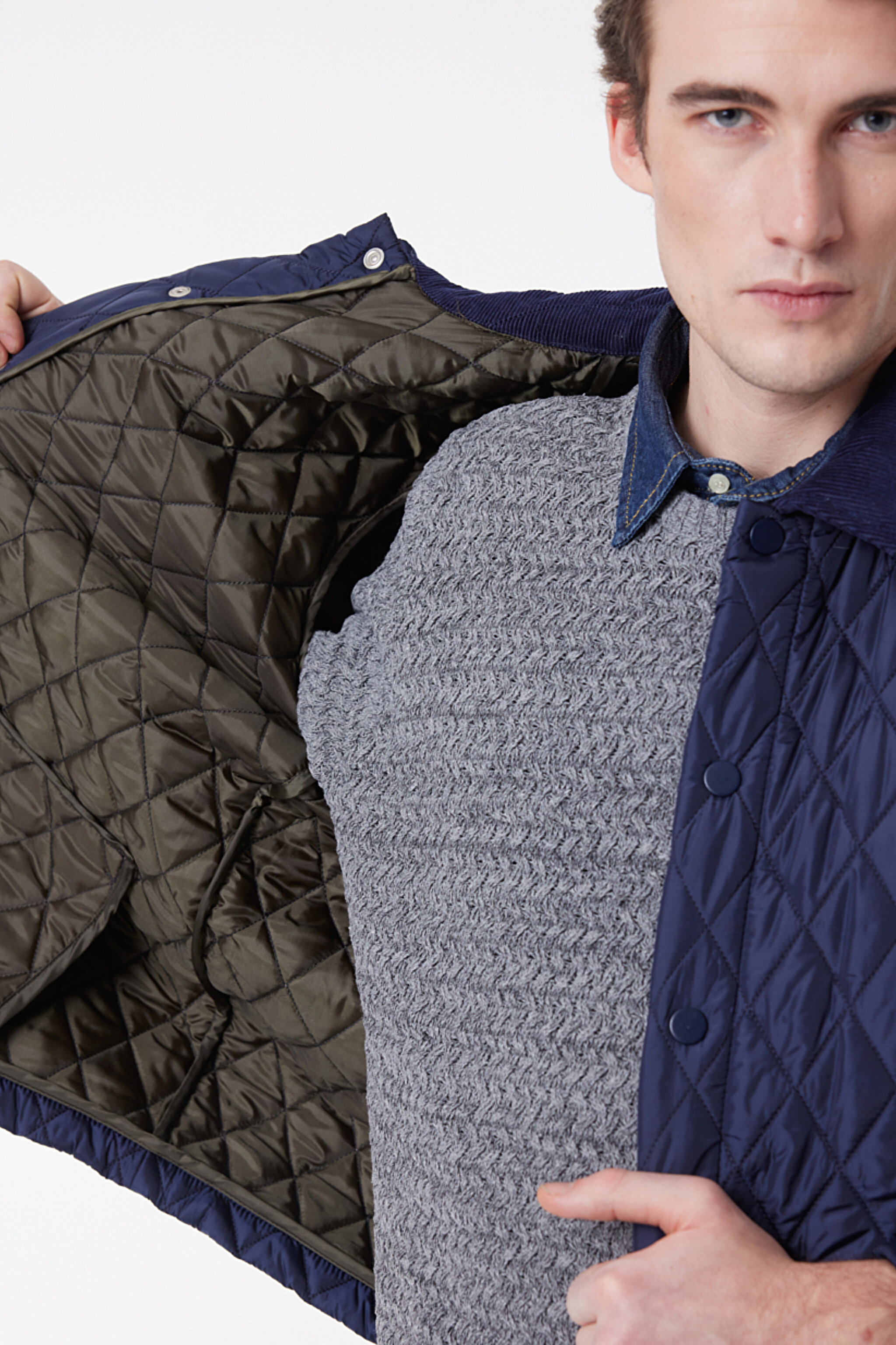 Regular Fit Normal Kesim Bisiklet Yaka Kapitone Lacivert Ceket - Navy-W222010410 (görsel 5)