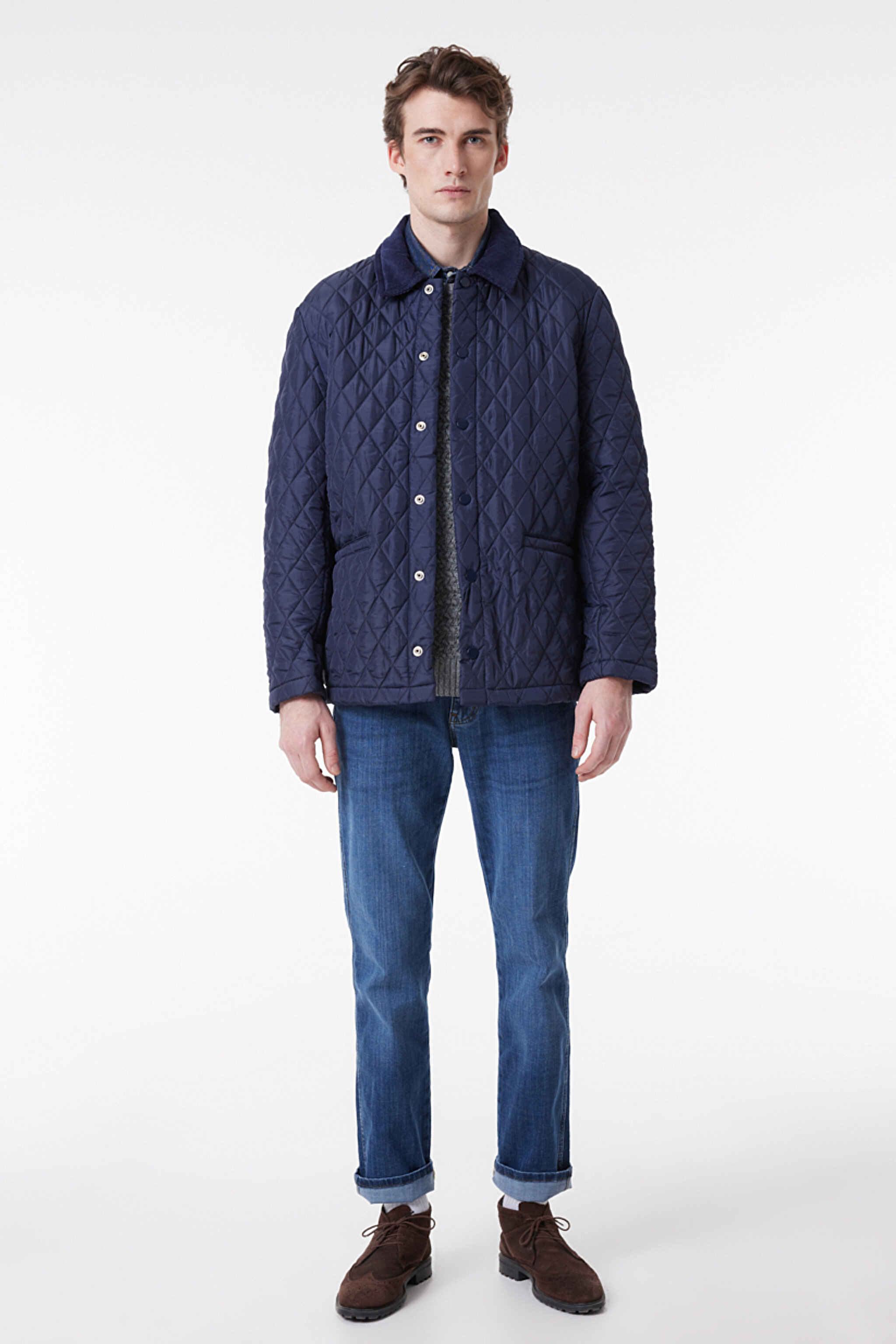 Regular Fit Normal Kesim Bisiklet Yaka Kapitone Lacivert Ceket - Navy-W222010410 (görsel 6)