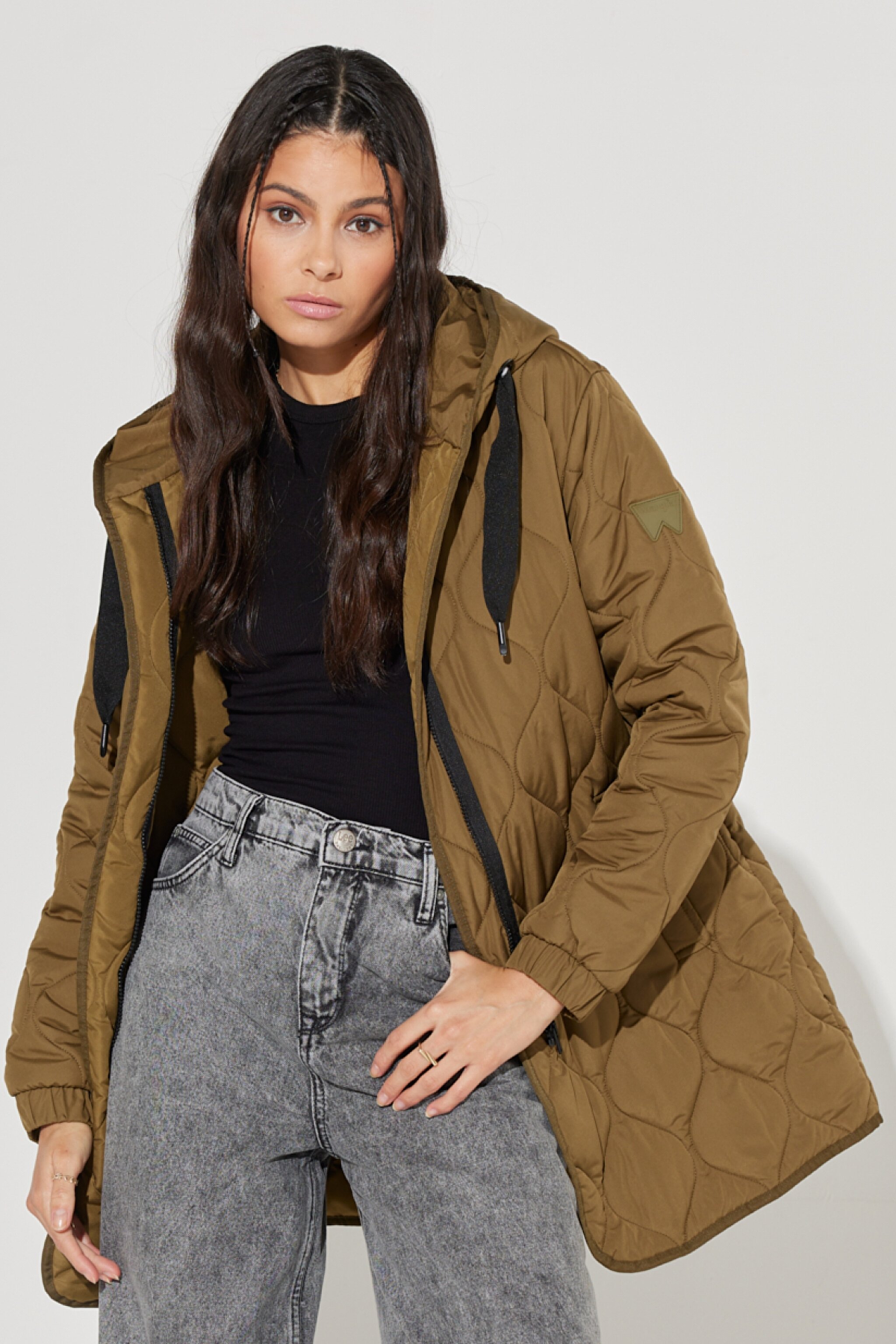 Regular Fit Normal Kesim Kapüşonlu Haki Kapitone Ceket - Khaki-W222039801 (görsel 3)