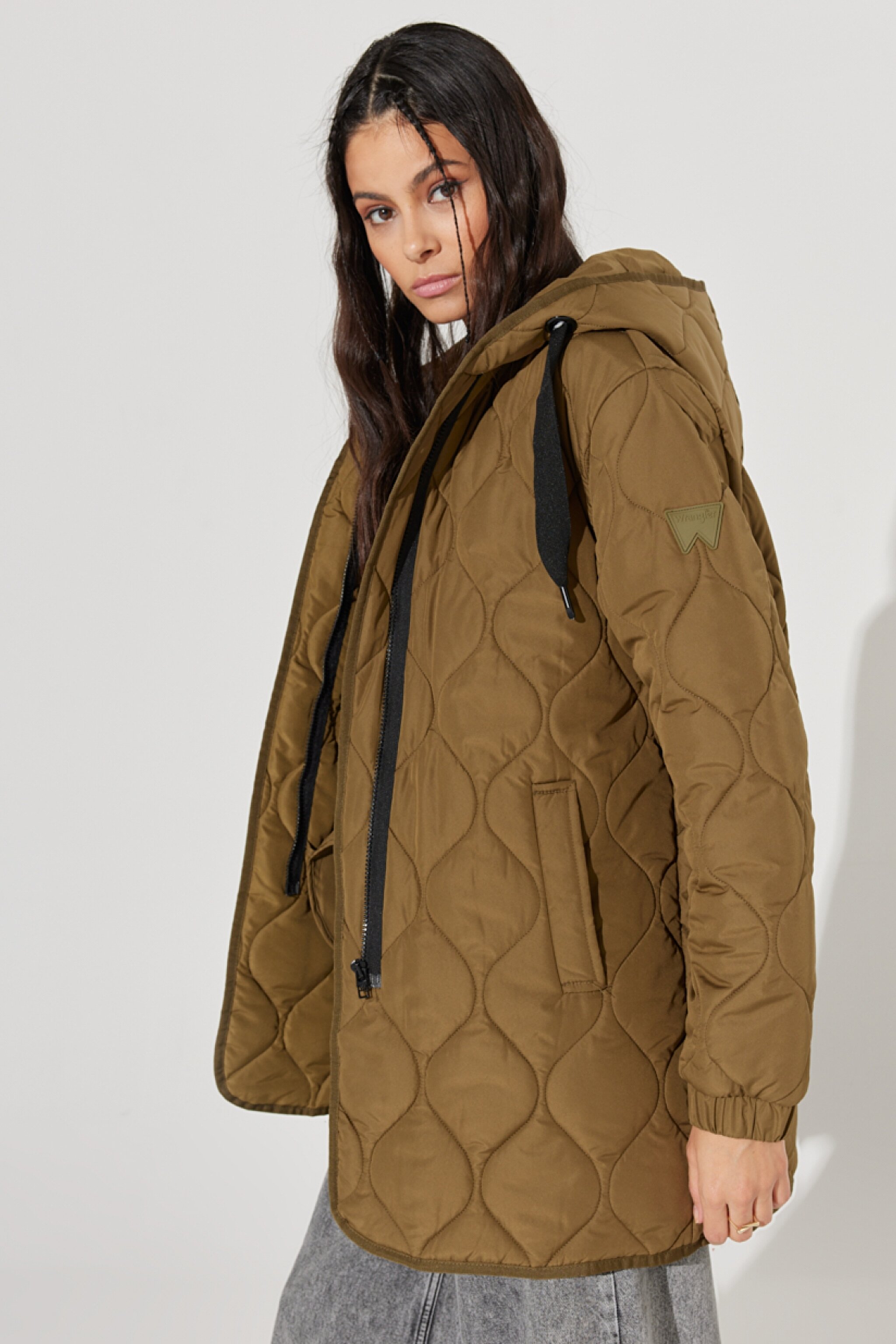 Regular Fit Normal Kesim Kapüşonlu Haki Kapitone Ceket - Khaki-W222039801 (görsel 4)