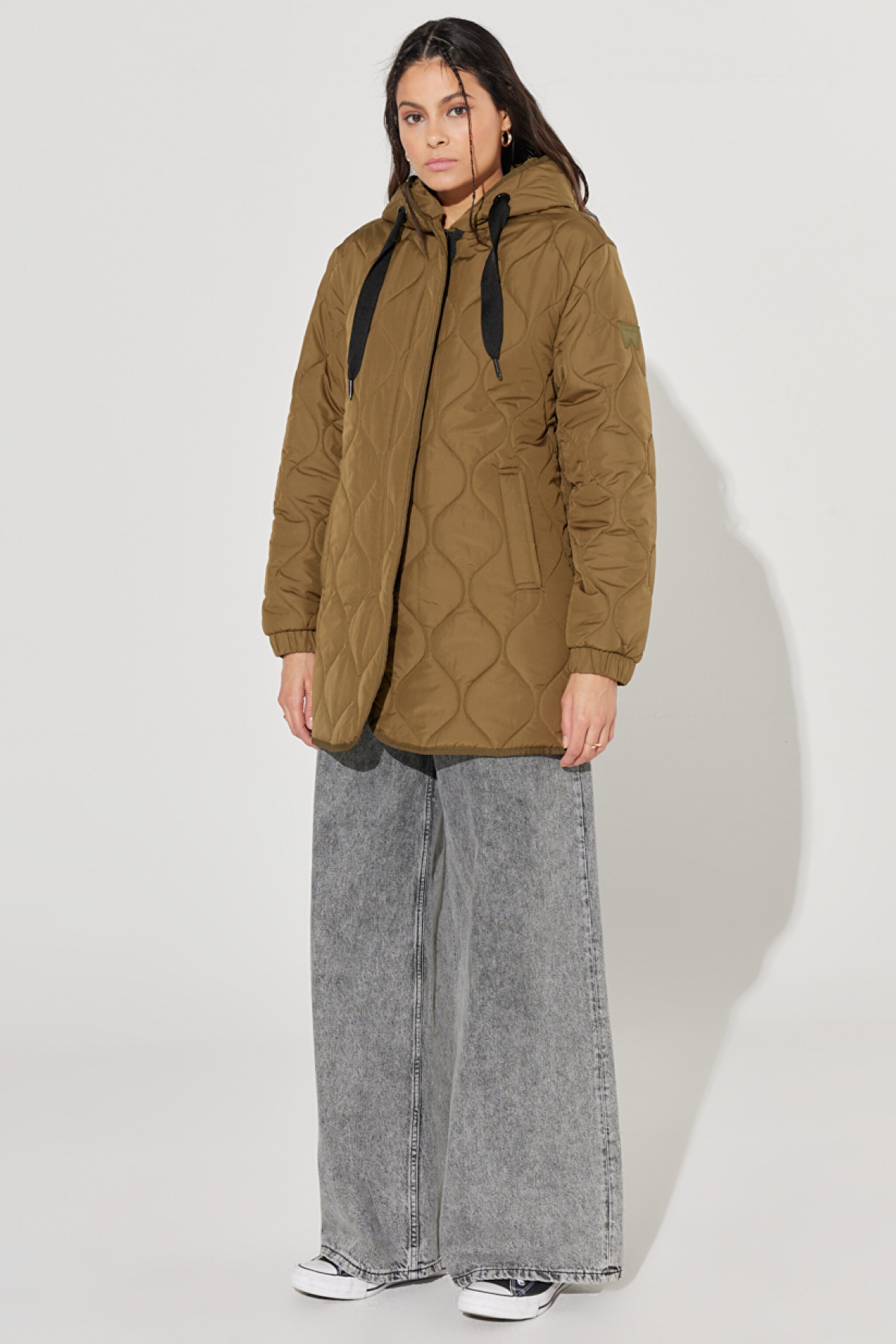 Regular Fit Normal Kesim Kapüşonlu Haki Kapitone Ceket - Khaki-W222039801 (görsel 7)