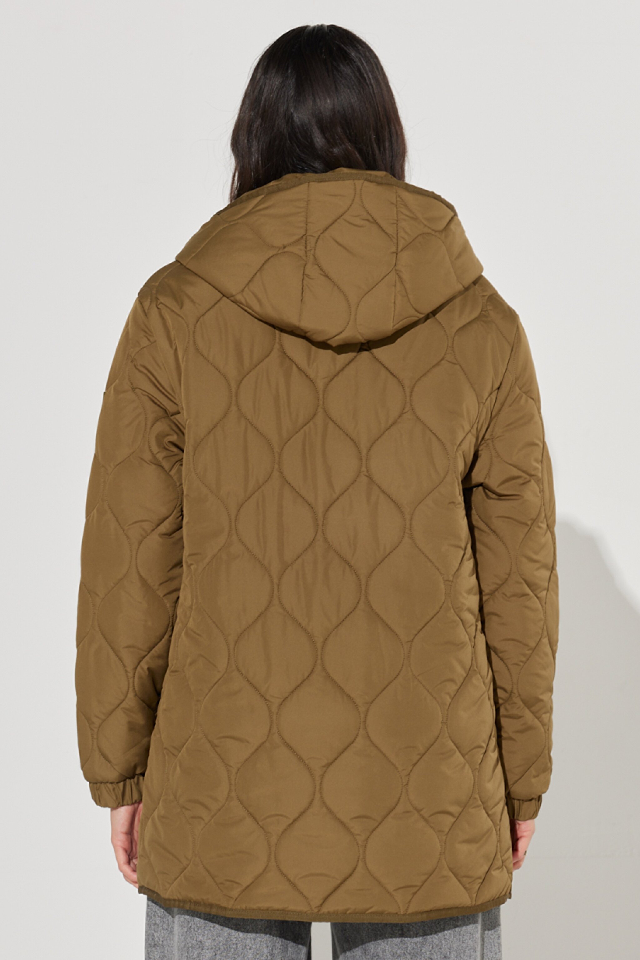Regular Fit Normal Kesim Kapüşonlu Haki Kapitone Ceket - Khaki-W222039801 (görsel 8)
